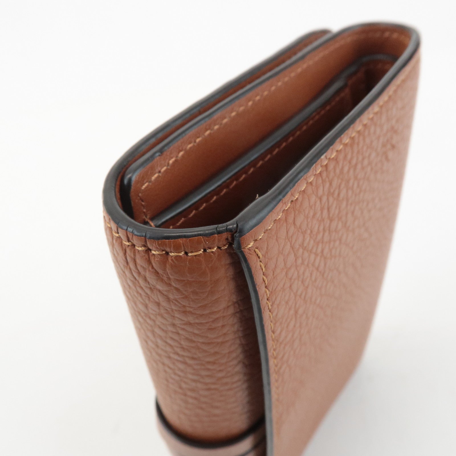 CHLOE Alphabet Leather Small Tri-fold Compact Wallet Brown Used