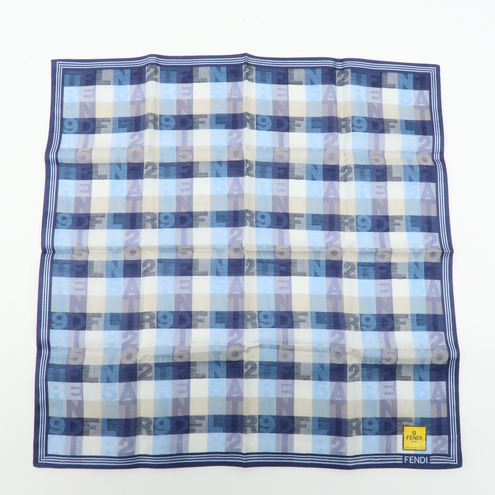 FENDI Set of 5 Cotton 100% Handkerchief Navy White Used