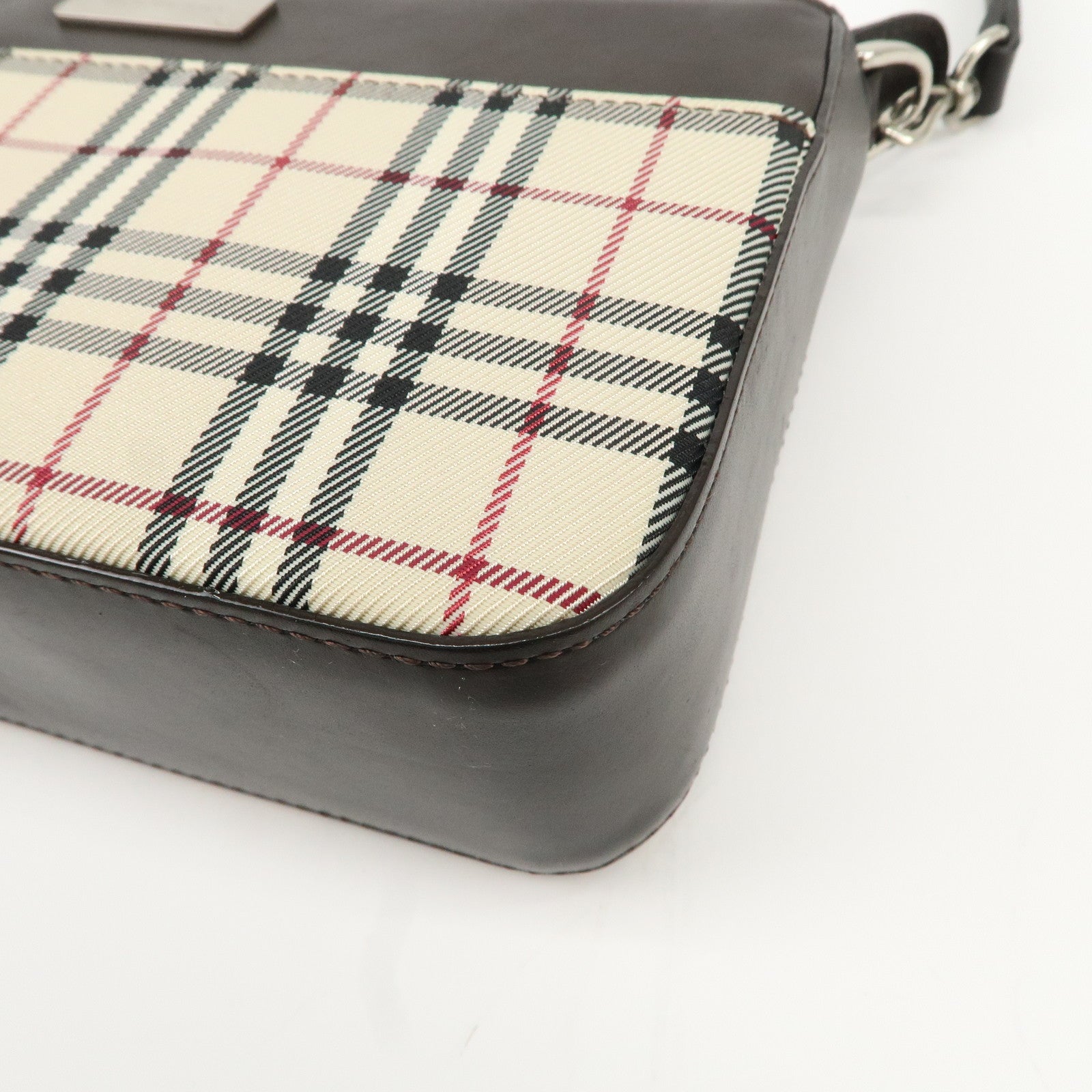BURBERRY Canvas Leather Nova Plaid Shoulder Bag Beige Brown Used