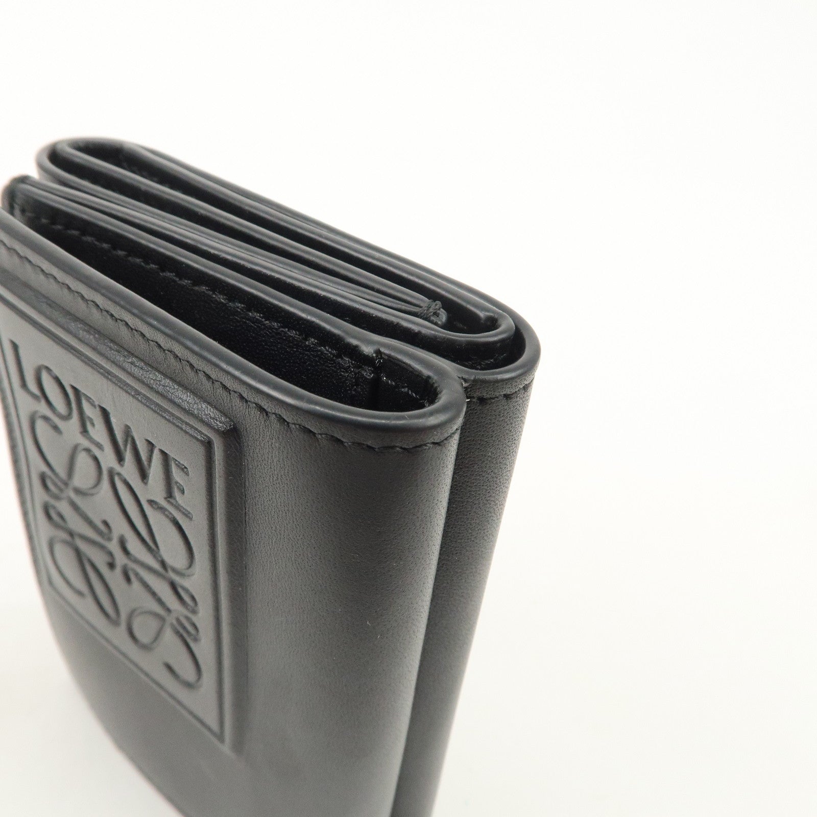 LOEWE Anagram Leather Tri-fold Wallet Black Used