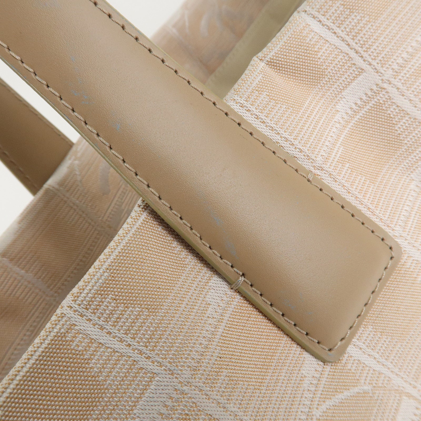 CHANEL New Travel Line Nylon Jacquard Leather Tote Bag MM Beige A15991 Used