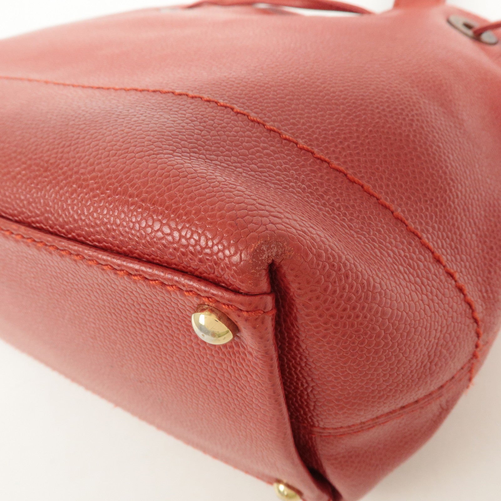 CHANEL Caviar Skin COCO Mark Tote Bag Hand Bag Red Used