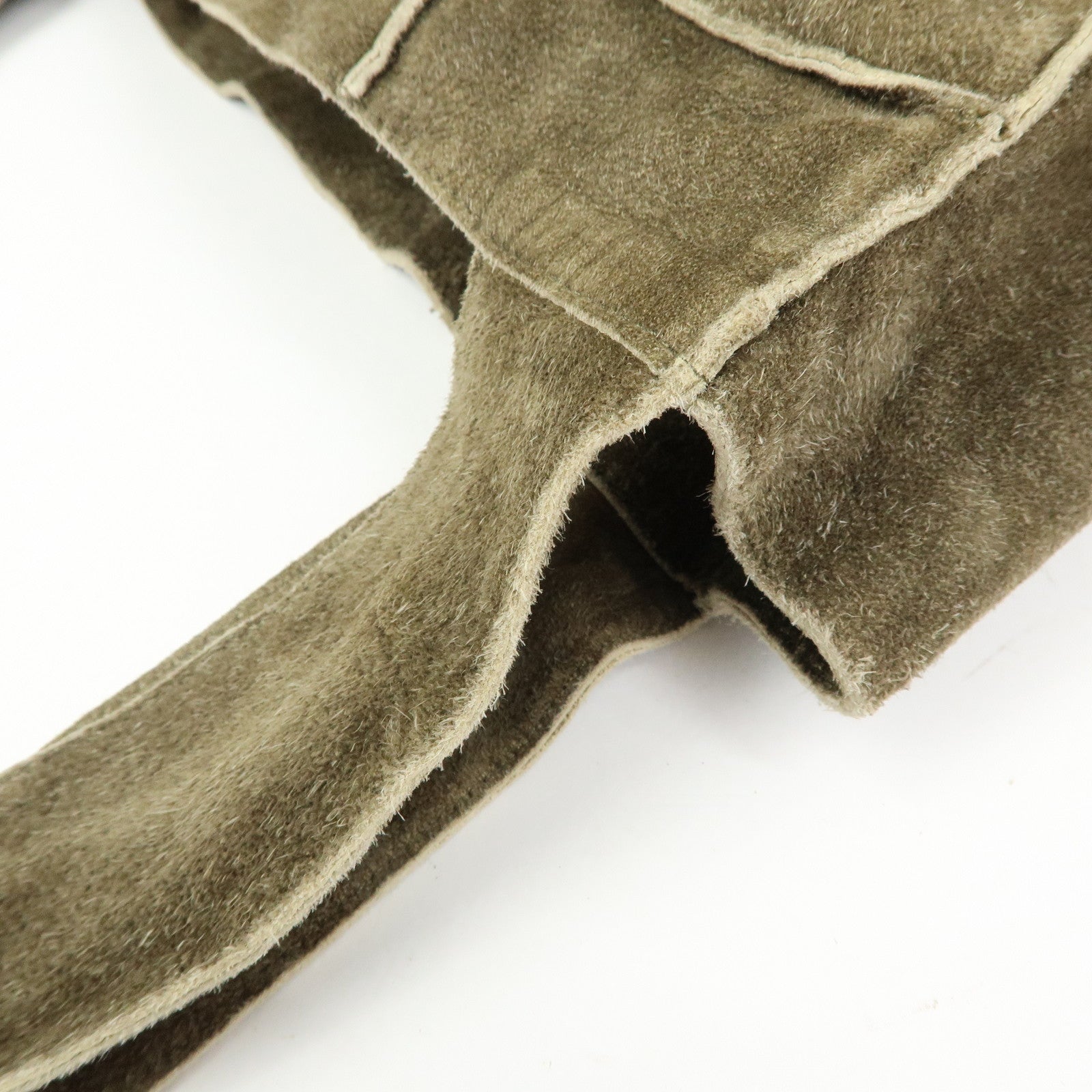 CHANEL Logo Suede Shoulder Bag Hand Bag Tote Bag Khaki