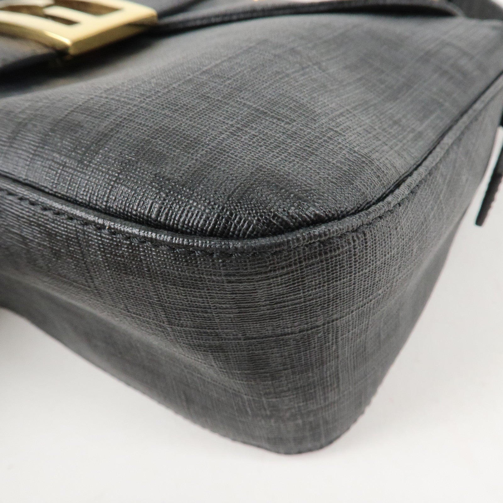 FENDI Zucchino PVC Leather Chain Shoulder Bag Gray Black 8BR003 Used