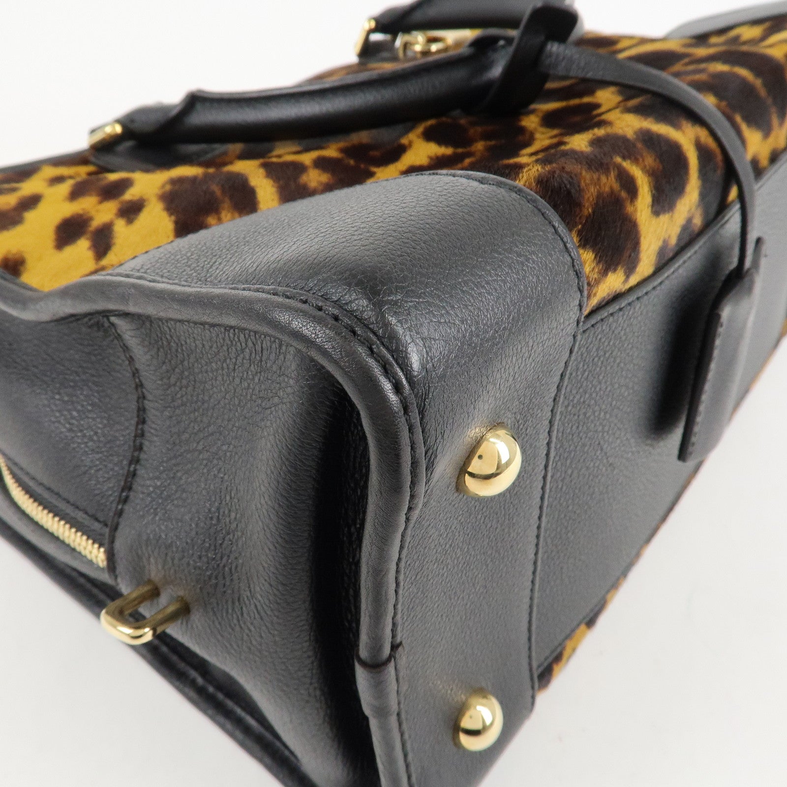 LOEWE Unborn Calf Leather Amasona 36 Hand Bag Brown Black Used