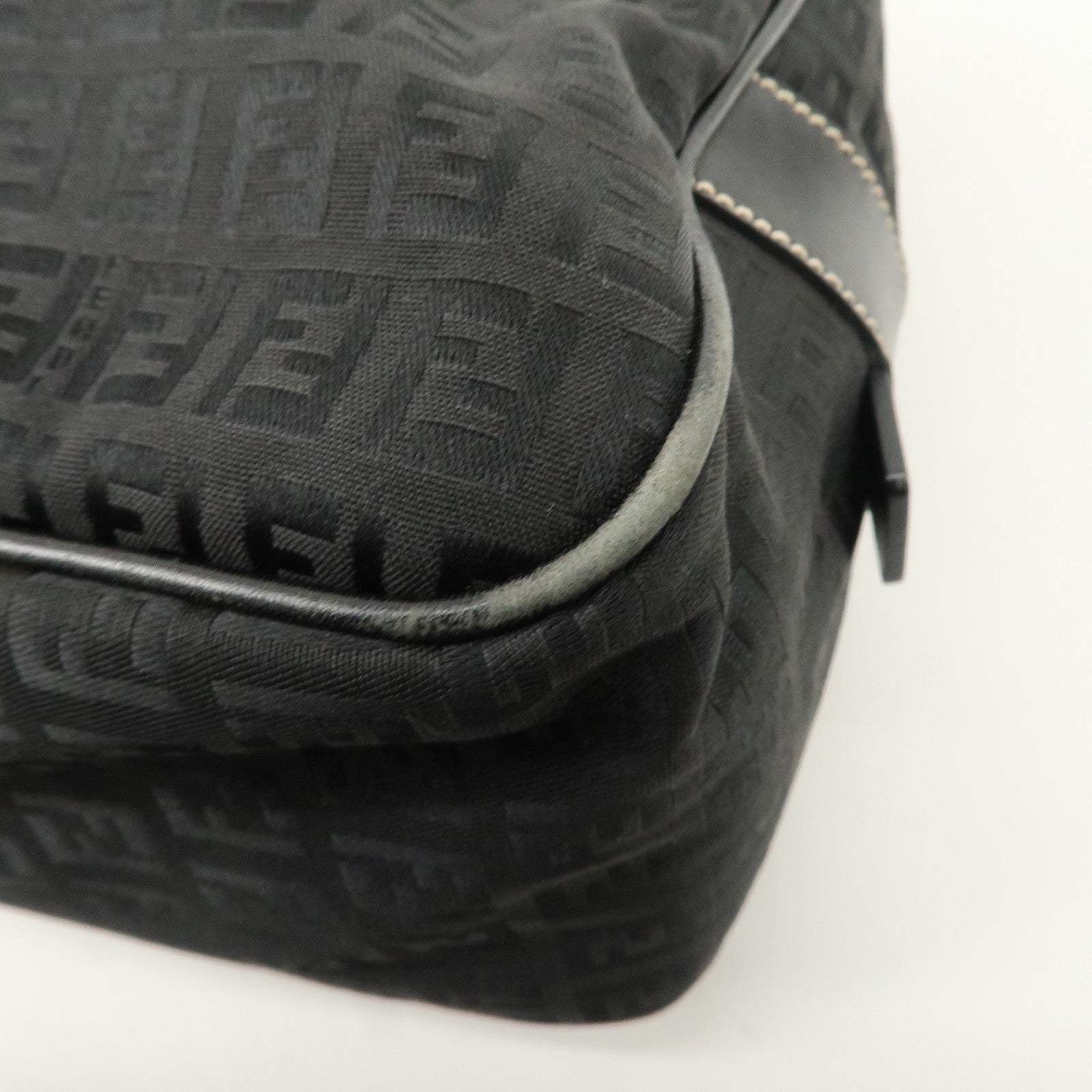 FENDI Zucchino Canvas Leather Mini Boston Bag Black 8BN005 Used