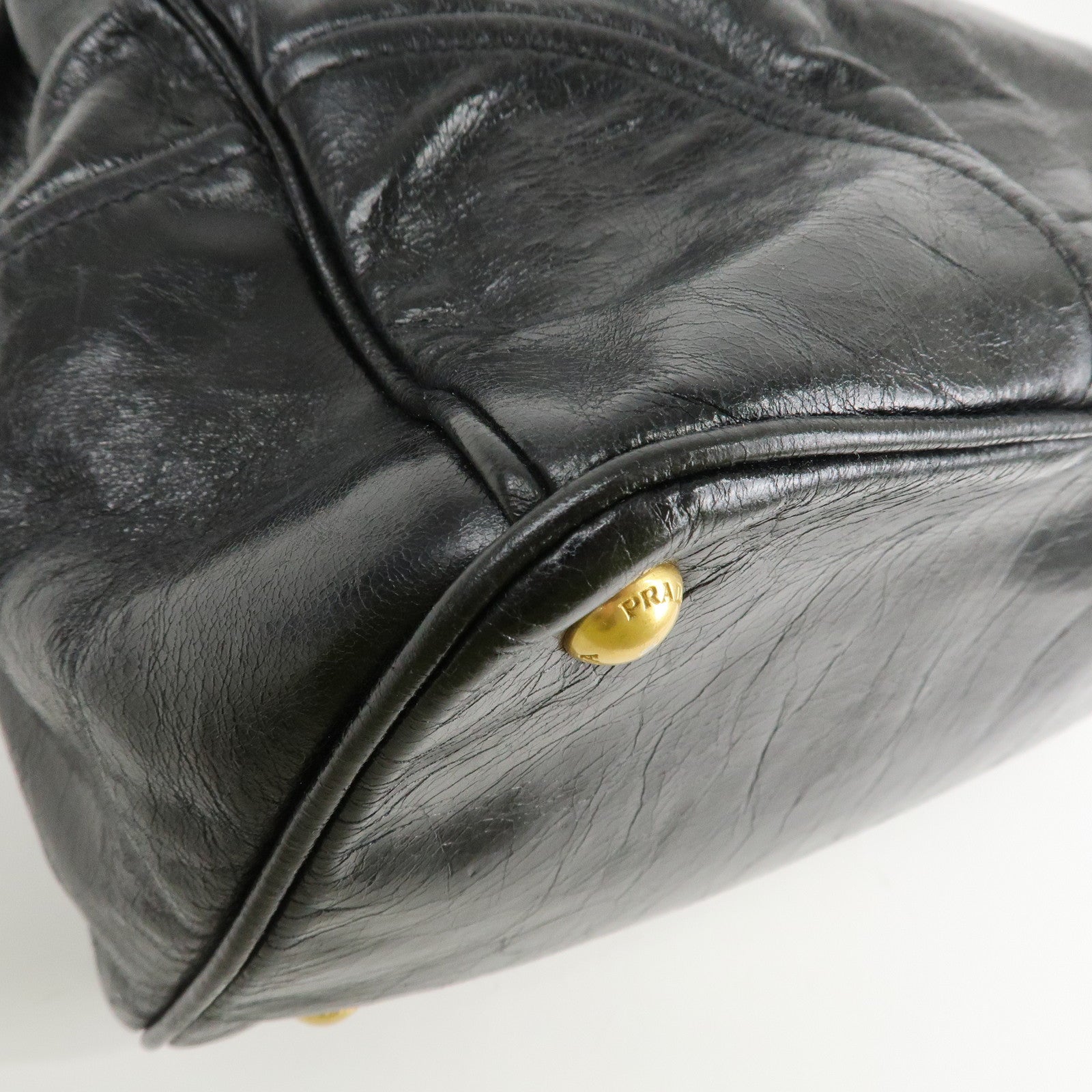 PRADA Leather 2way Bag Hand Bag Shoulder Bag Black Gold HDW Used
