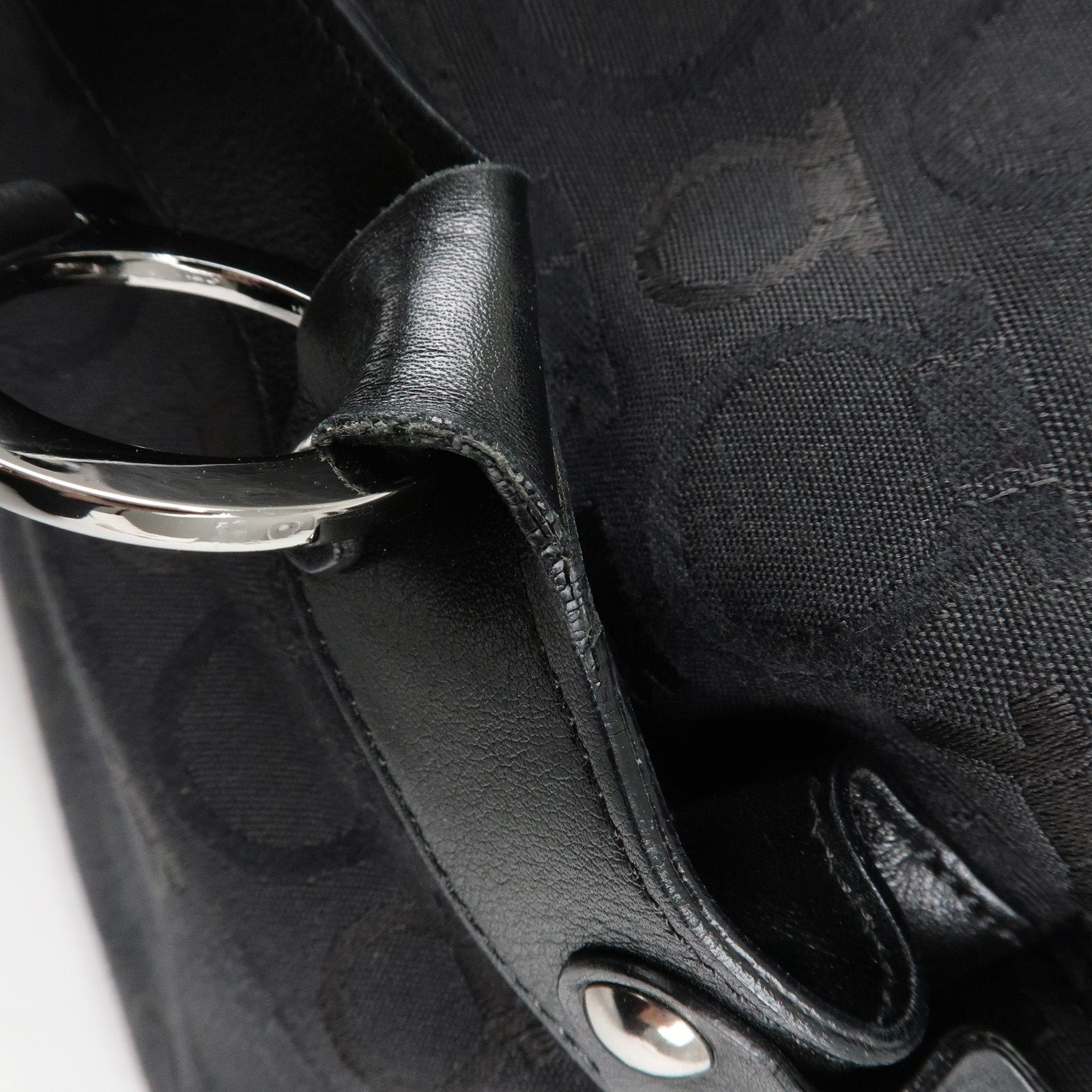 Ferragamo Gancini Pattern Canvas Leather Boston Bag Black Used