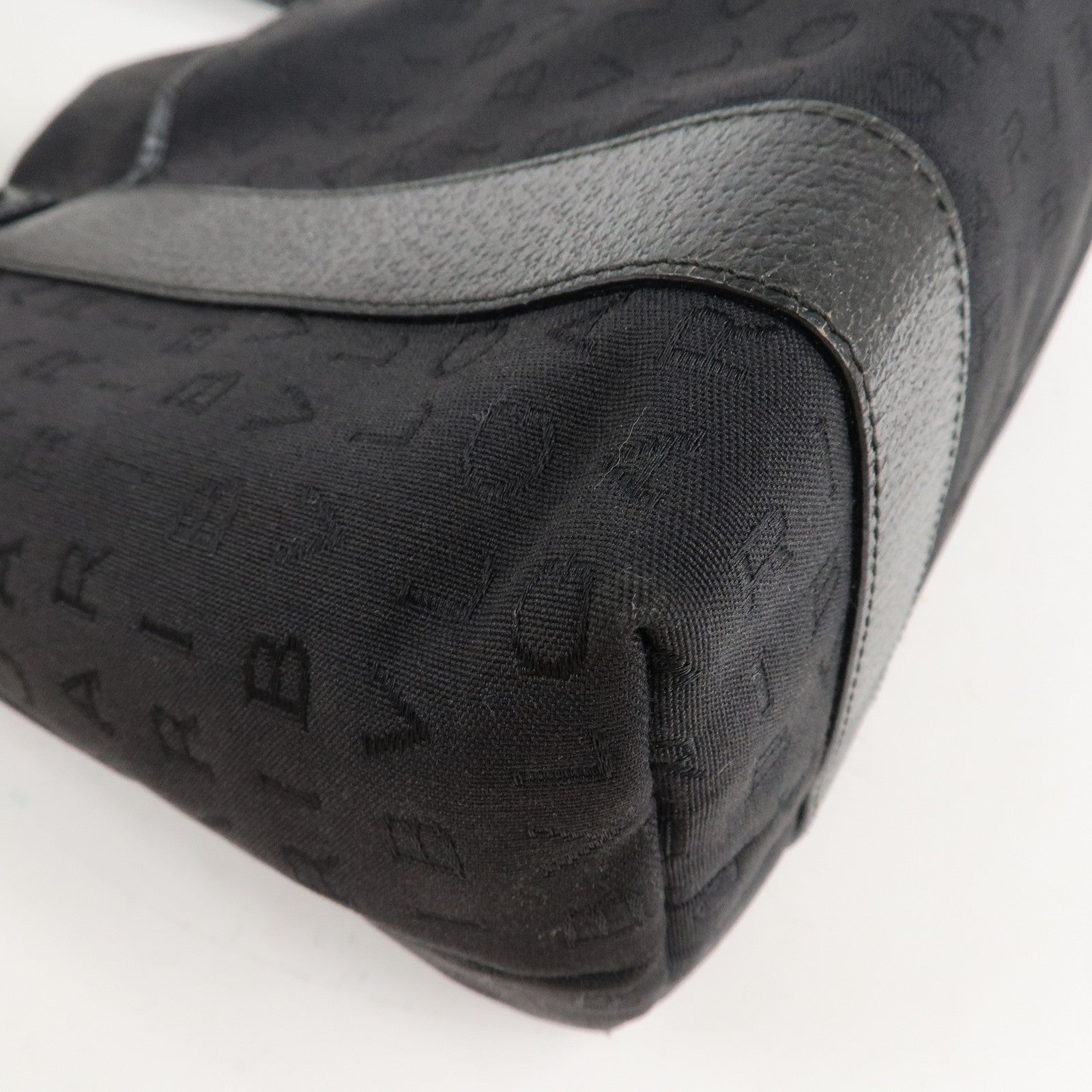 BVLGARI Lettere Logo Mania Nylon Leather Tote Bag Black Used