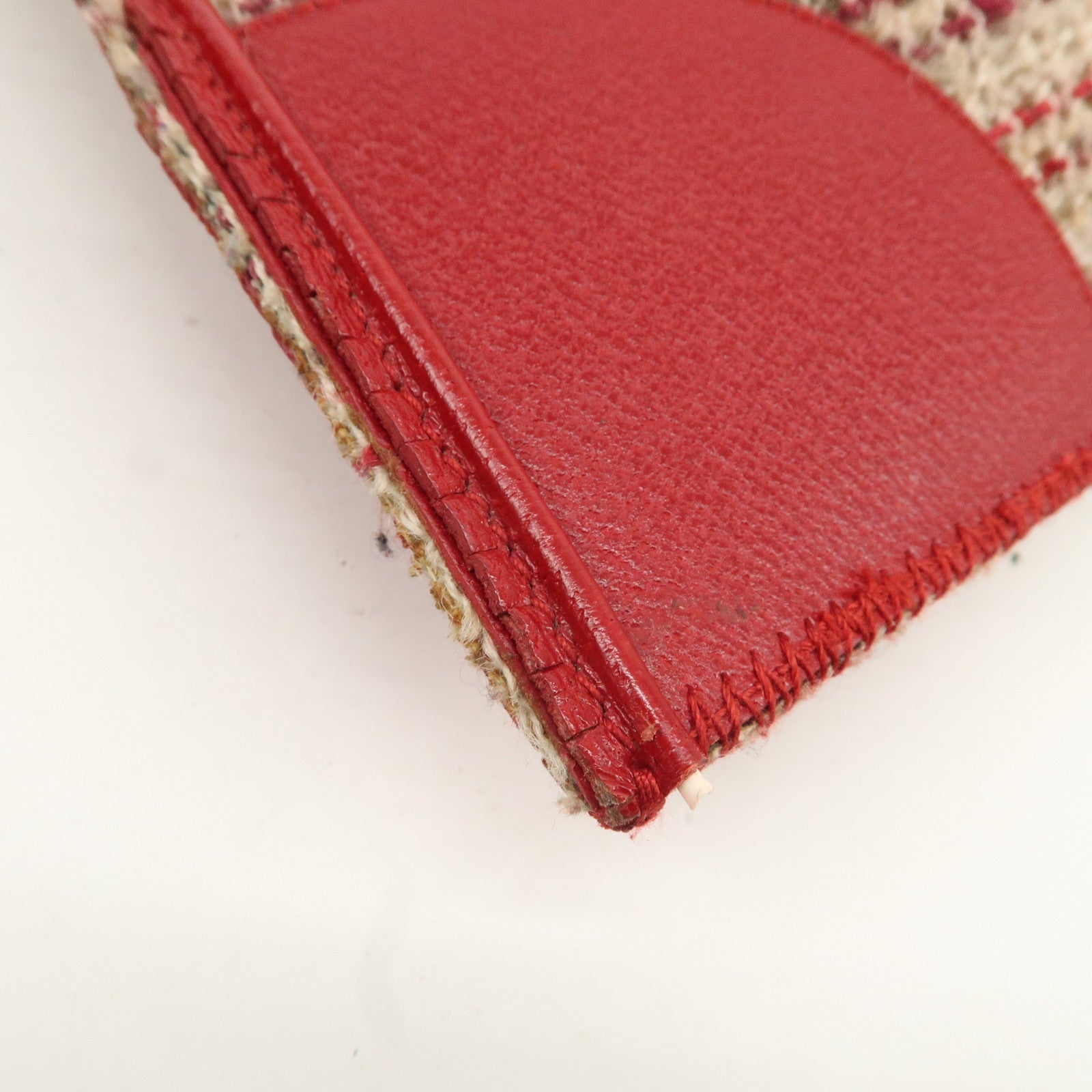 PRADA Logo Tweed Leather Hand Bag Beige Red Used