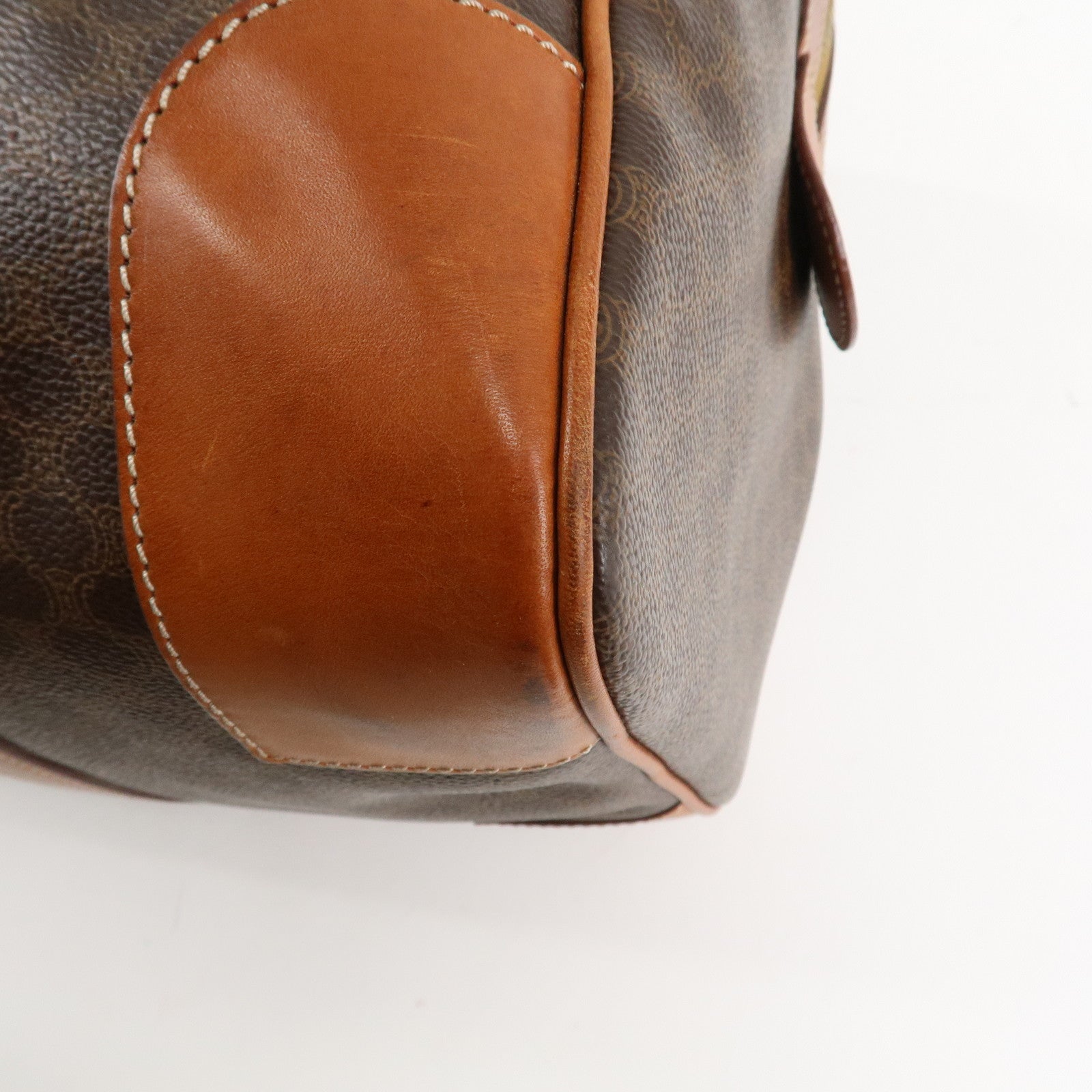 CELINE Macadam PVC Leather Boston Bag Hand Bag Brown Used