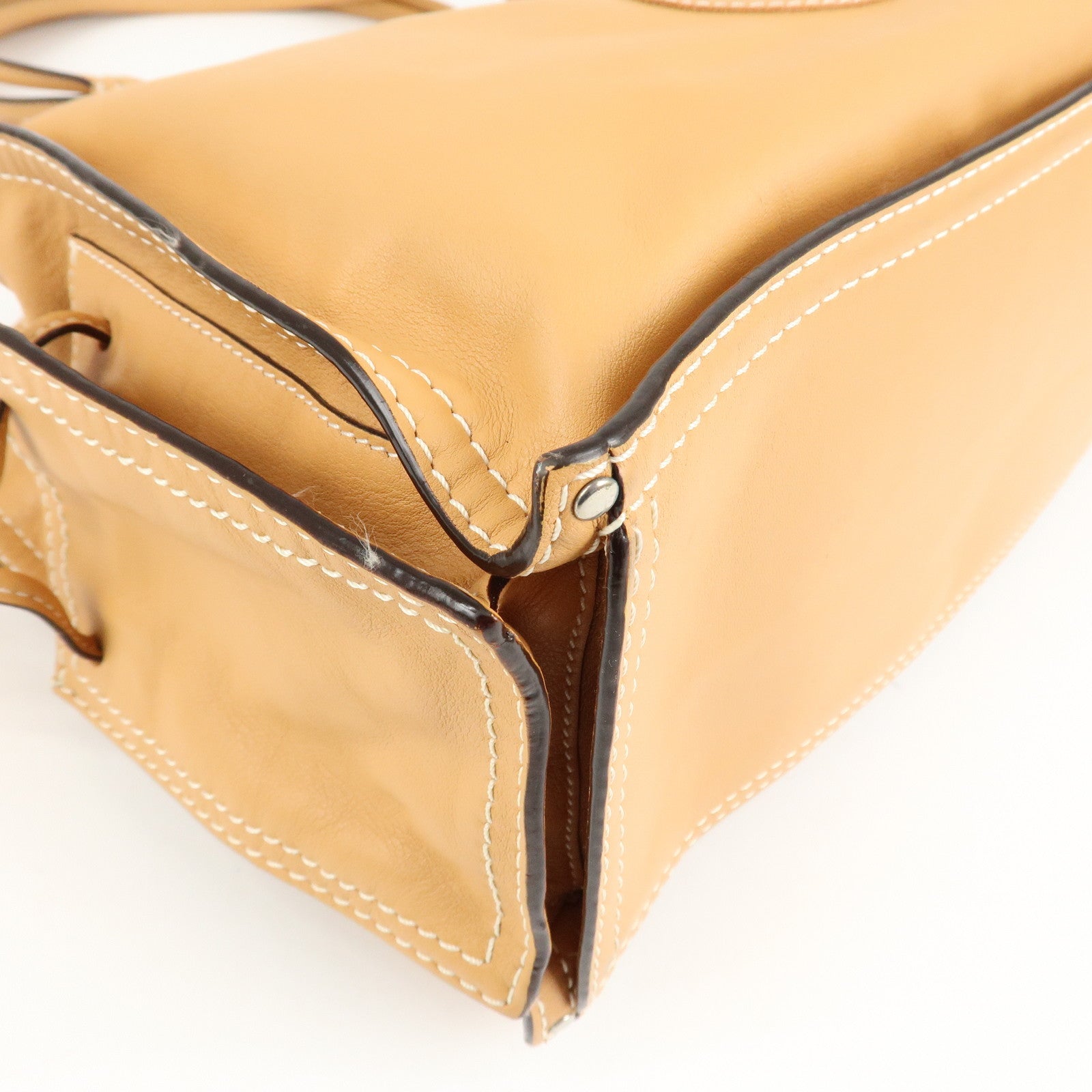 LOEWE Anagram Leather Shopper Tote Bag Shoulder Bag Light Brown Used