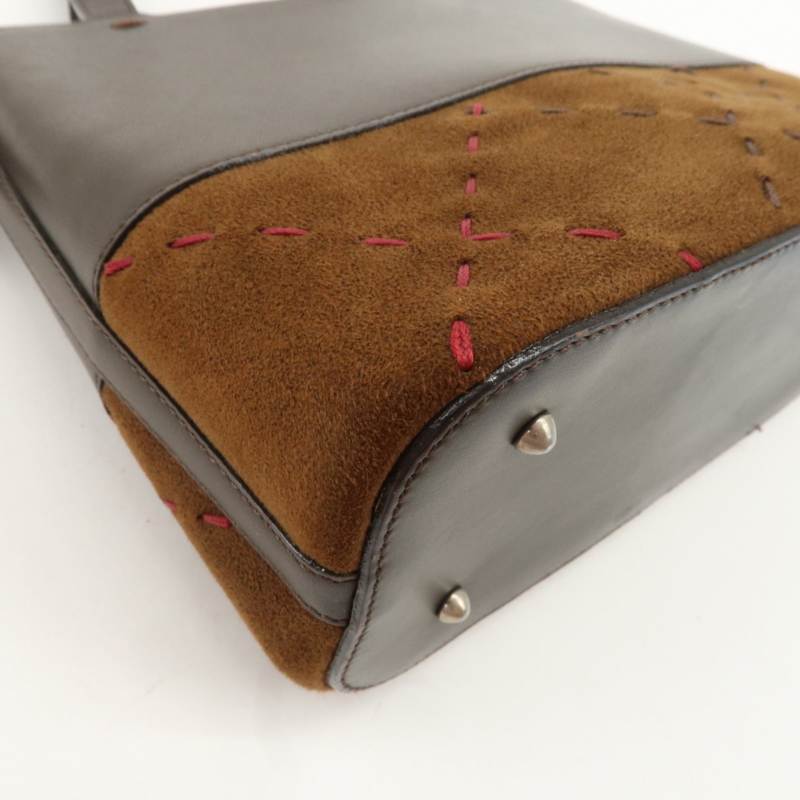 BURBERRY Suede Leather Hand Bag Tote Bag Brown Used