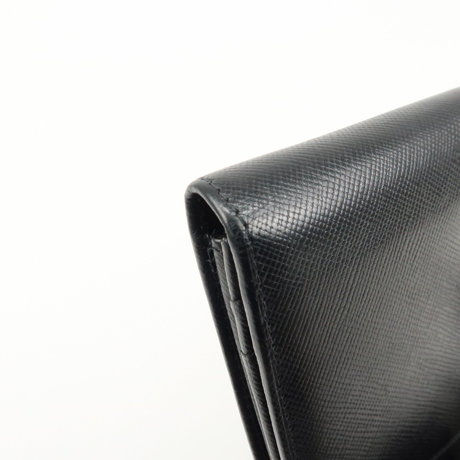 PRADA Leather Bi-fold Long Wallet Black Silver Hardware Used