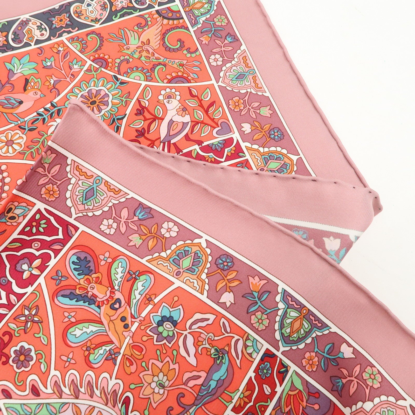 HERMES Carre 90 Silk 100% Scarf Au Pays des Oiseaux Fluers Used