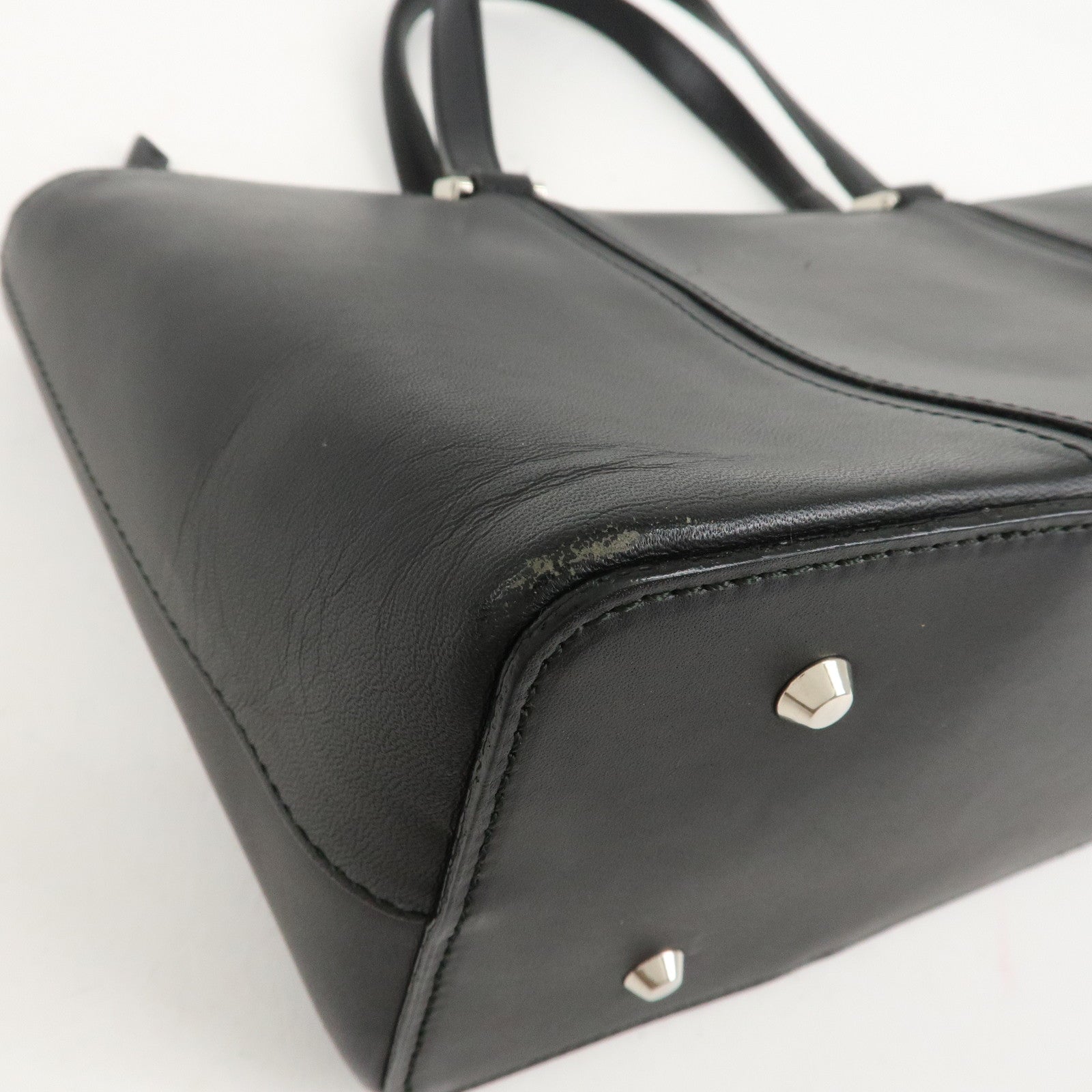 BURBERRY Leather Tote Bag Hand Bag Black Silver Hardware Used