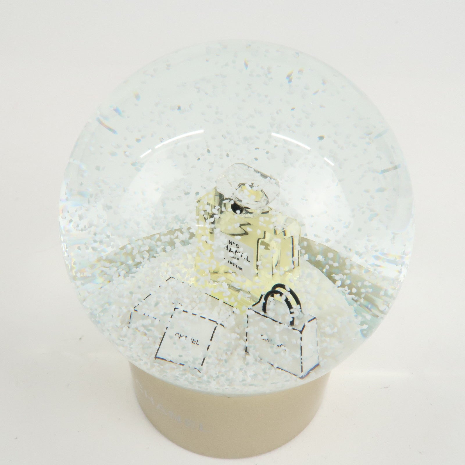 CHANEL No.5 Glass Snow Globe Snow Dome 2015 Novelty White Gold Used