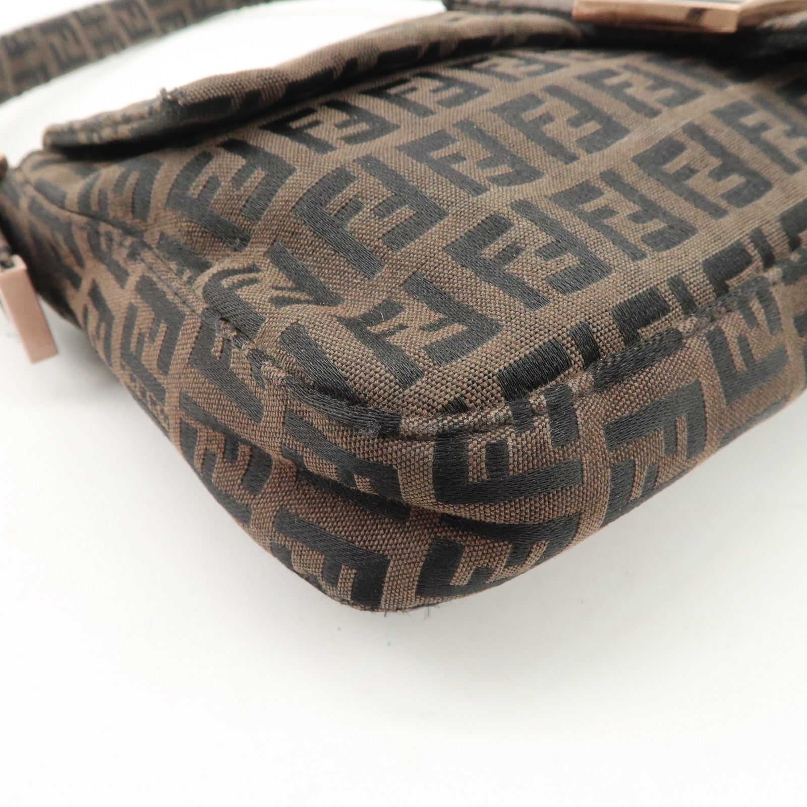 FENDI Mamma Baguette Canvas Shoulder Bag Brown Black 26424 Used