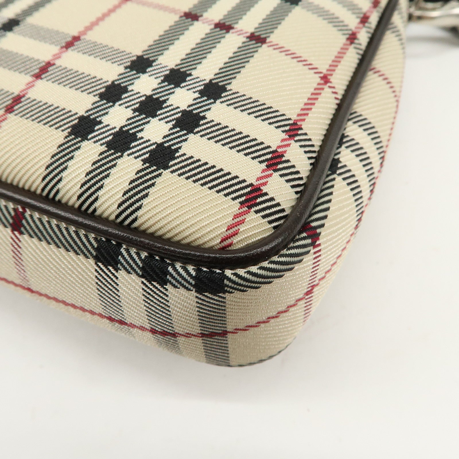 BURBERRY Canvas Leather Shoulder Bag Silver Hardware Used