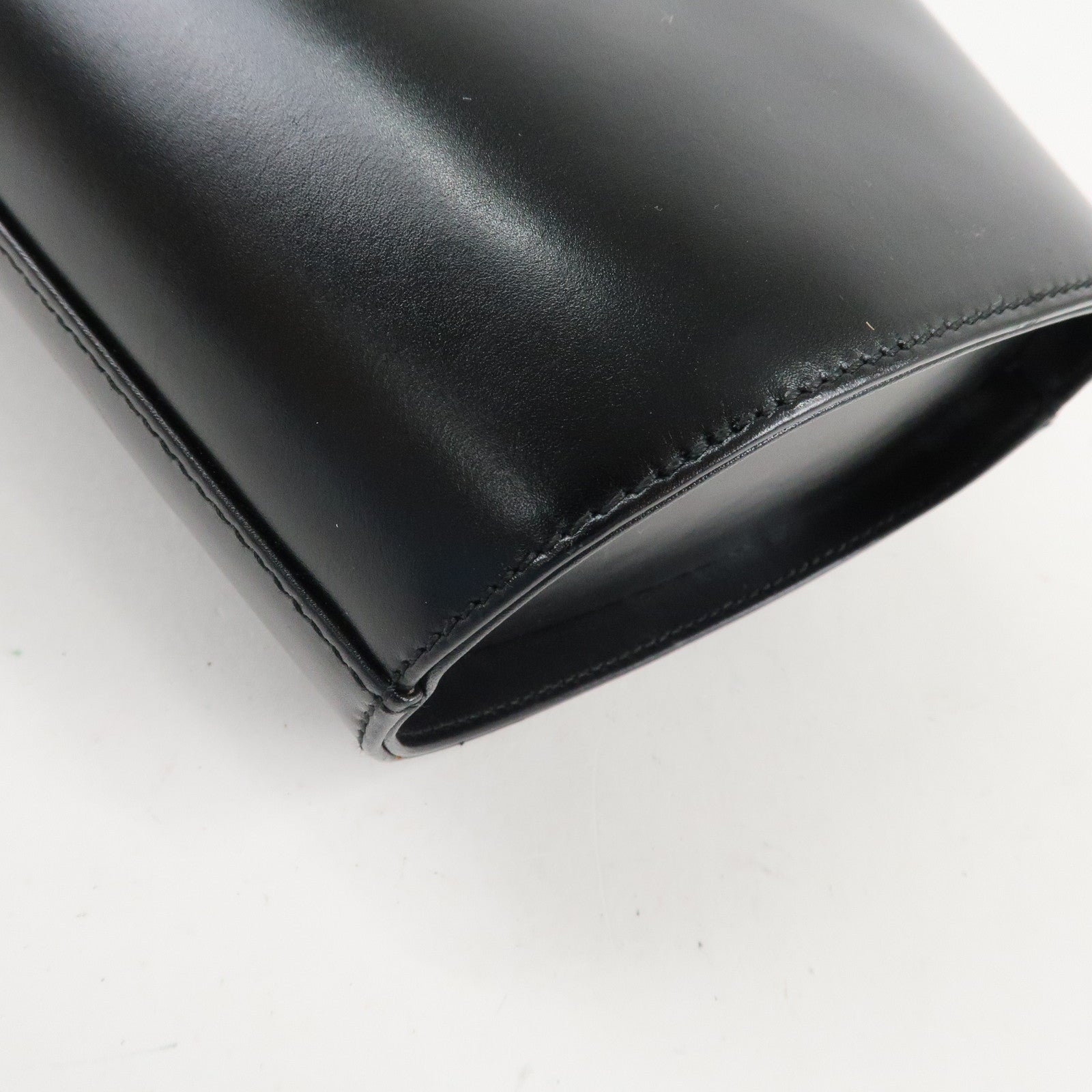 Ferragamo Vara Ribbon Leather Small Hand Bag Black Gold HDW Used