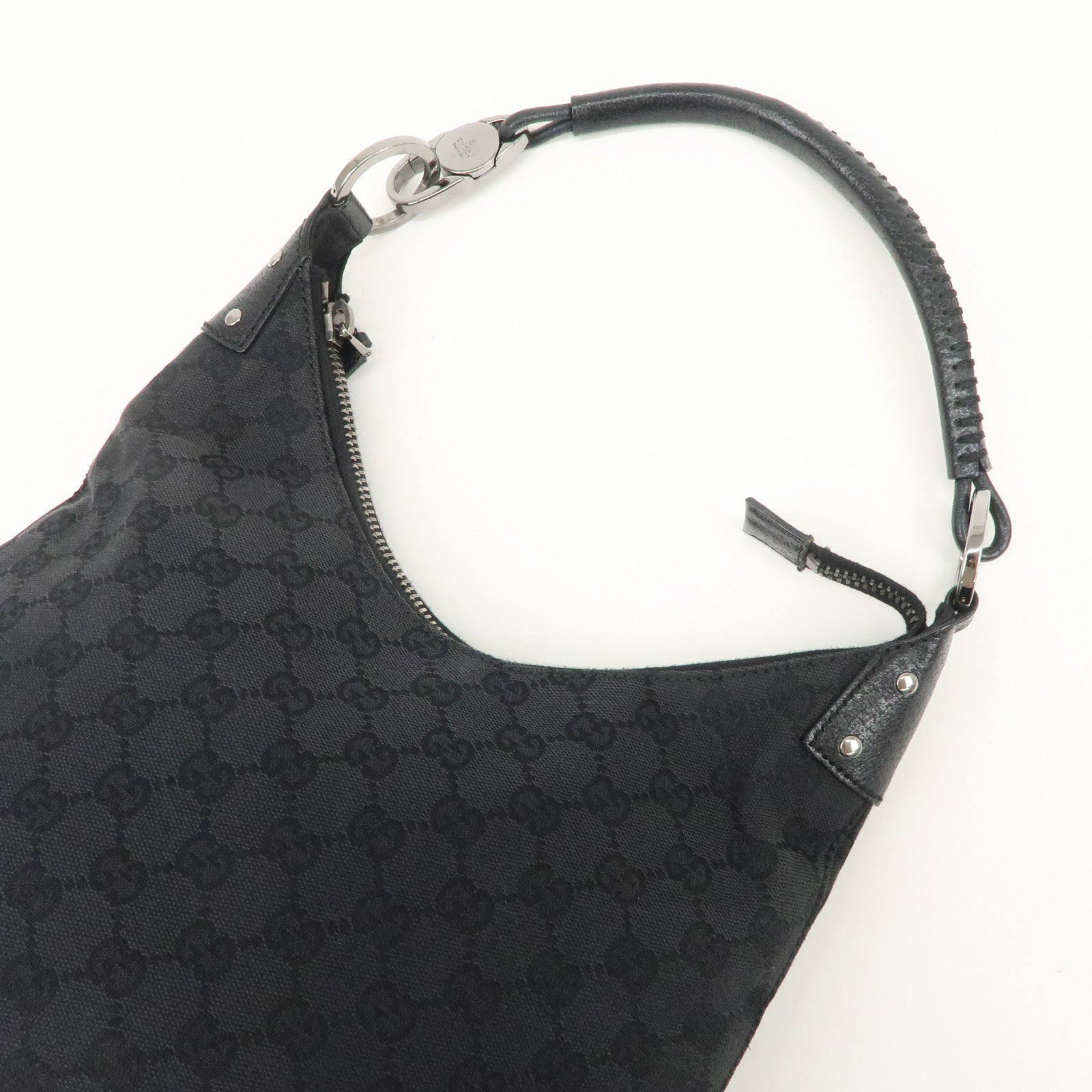 GUCCI GG Canvas Leather Shoulder Bag Hand Bag Black 115003 Used