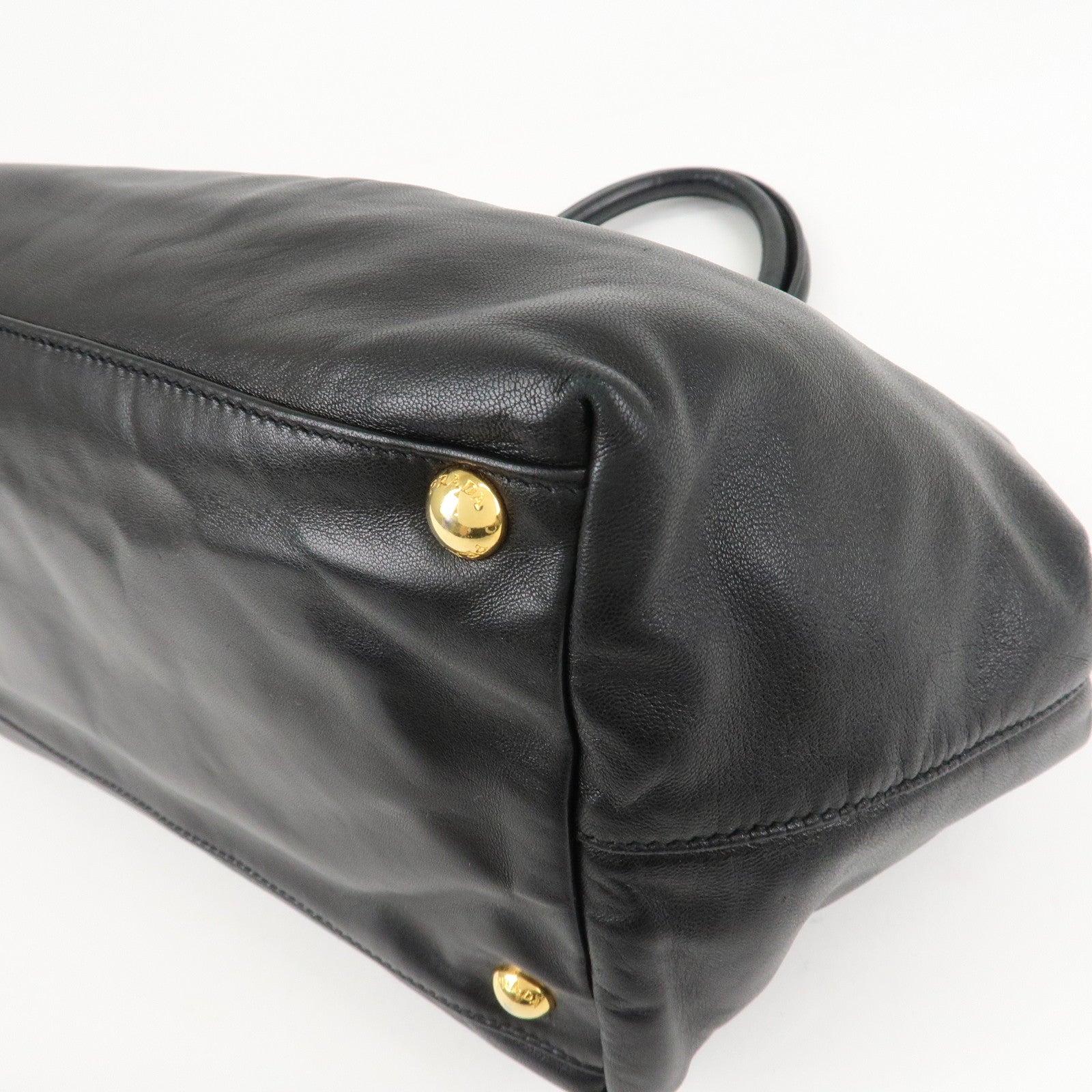 PRADA Nappa Leather Ribbon Tote Bag Hand Bag NERO Black BN1601 Used