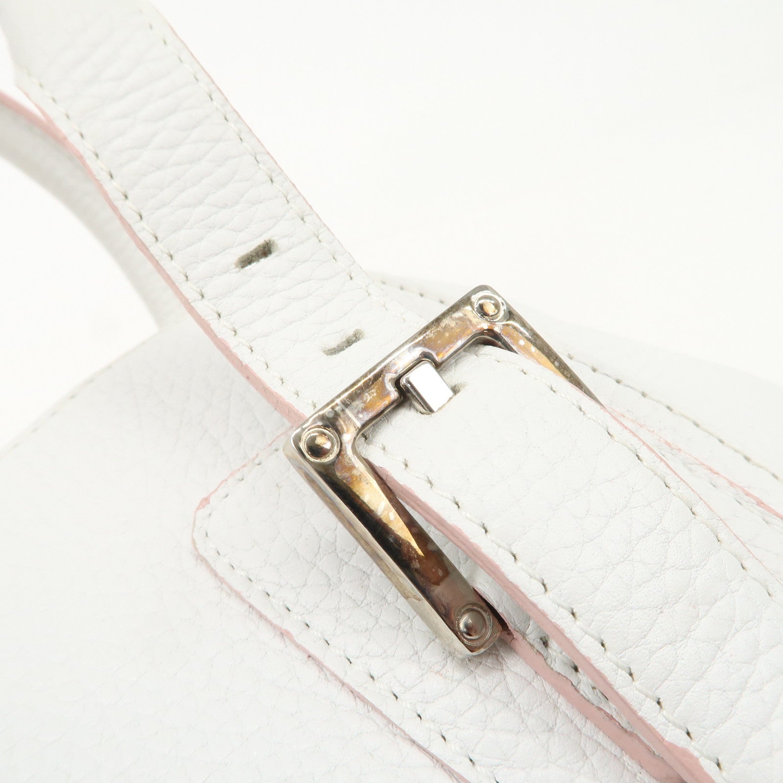 LOEWE Leather Senda Boston Bag Hand Bag White Used