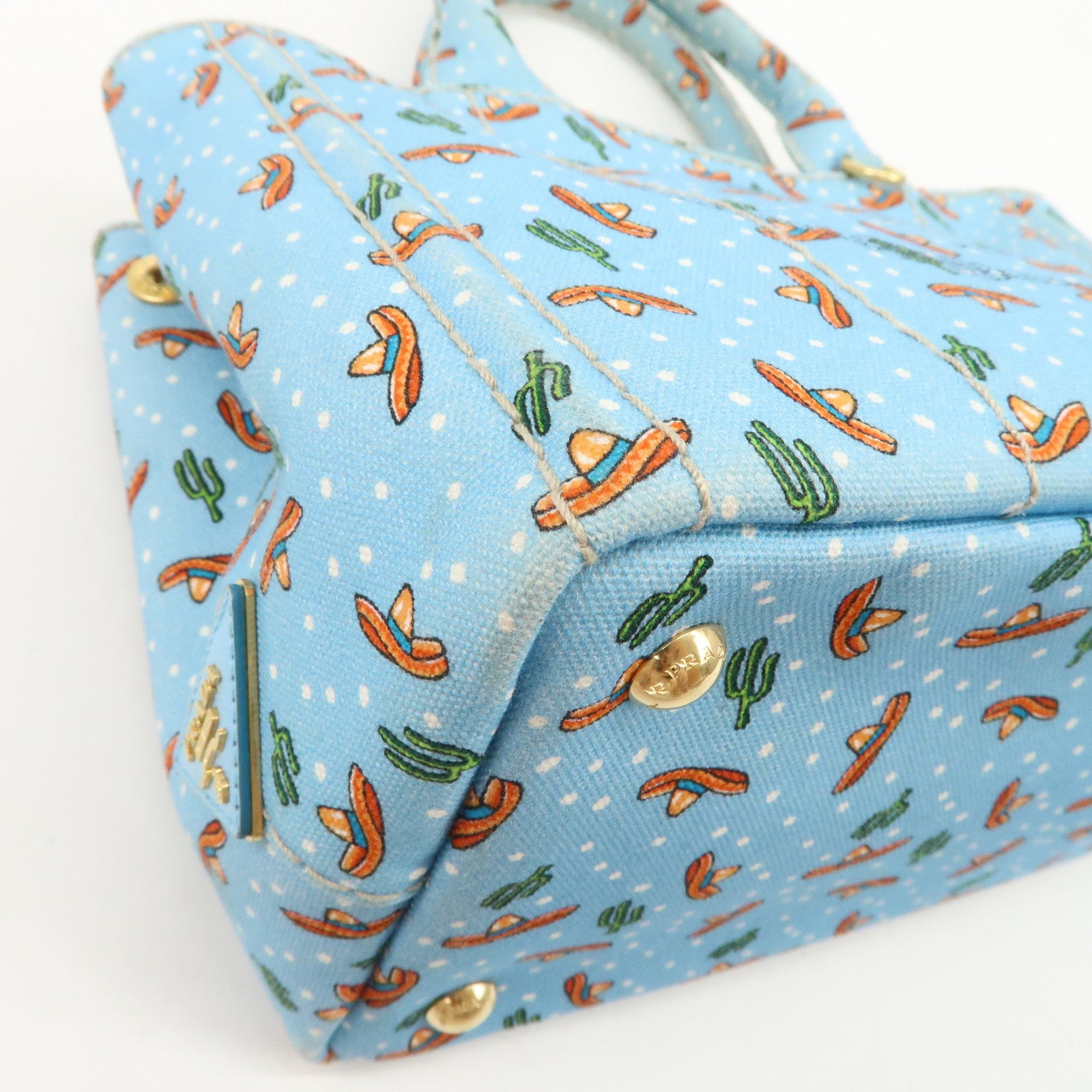 PRADA Canapa Mini Canvas 2Way Bag Light Blue 1BG439 Used