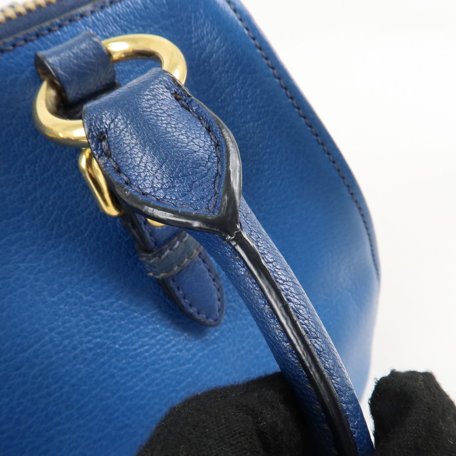 MIU MIU Leather 2Way Shoulder Bag Hand Bag Blue Gold HDW Used