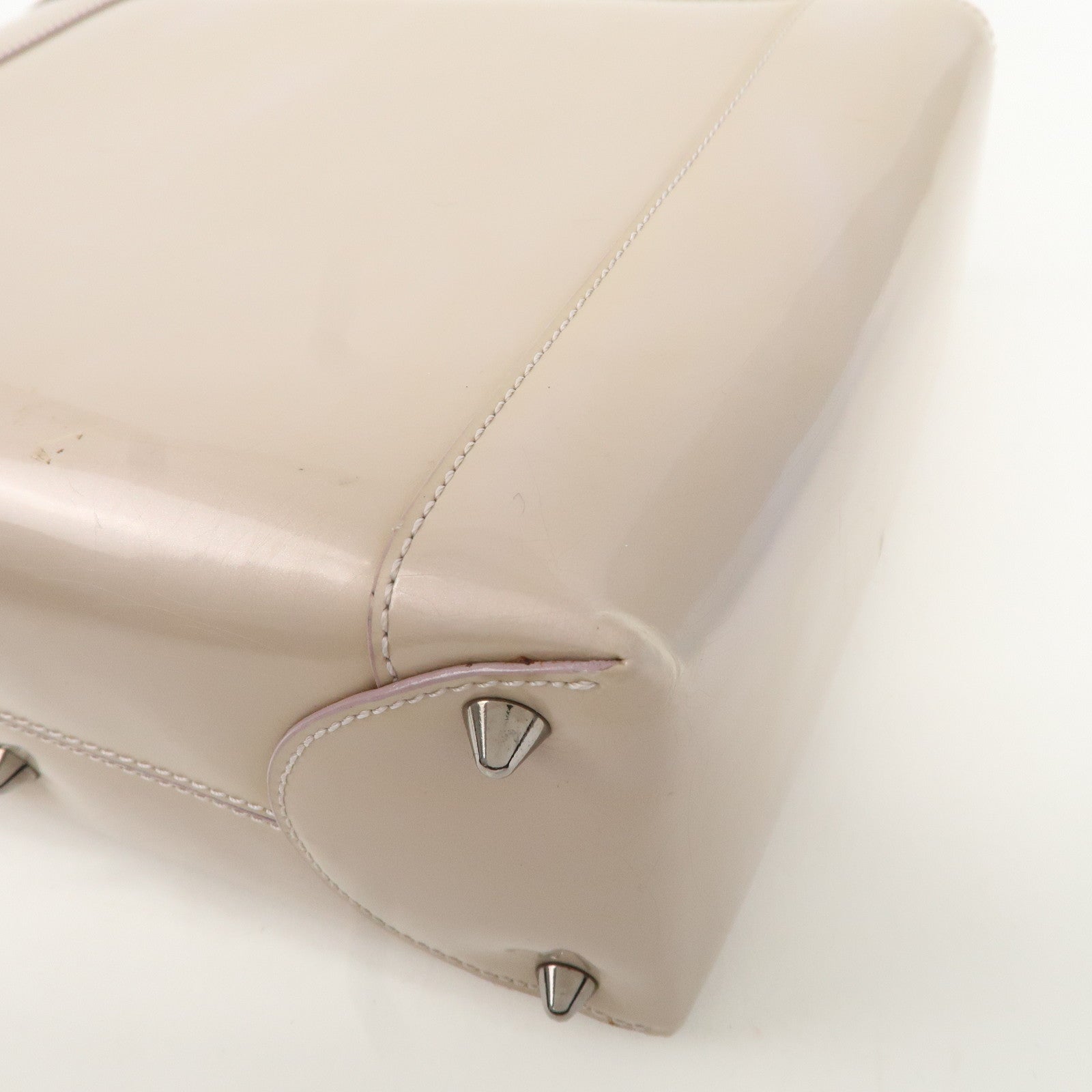 Christian Dior Maris Pearl Patent Leather Tote Bag Beige Used