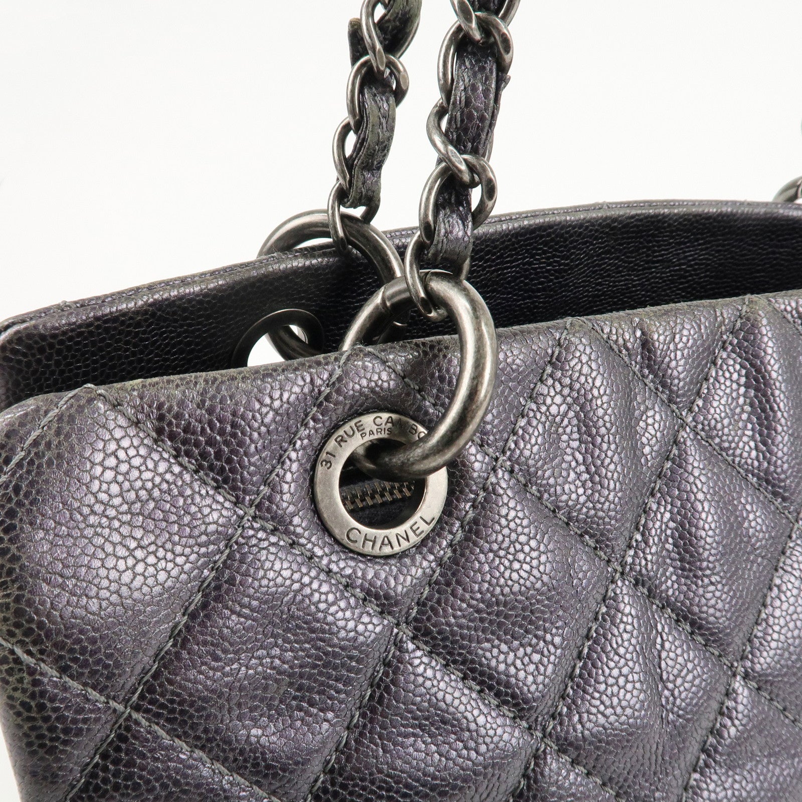 CHANEL Matelasse COCO Mark Leather Chain Tote Bag Shoulder Bag Used