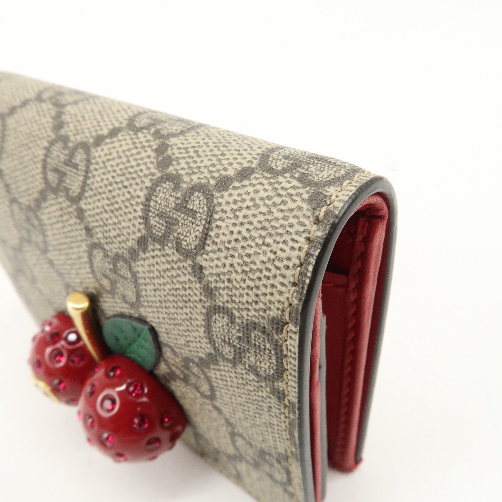 GUCCI Cherry Interlocking G GG Supreme Compact Wallet 476050 Used