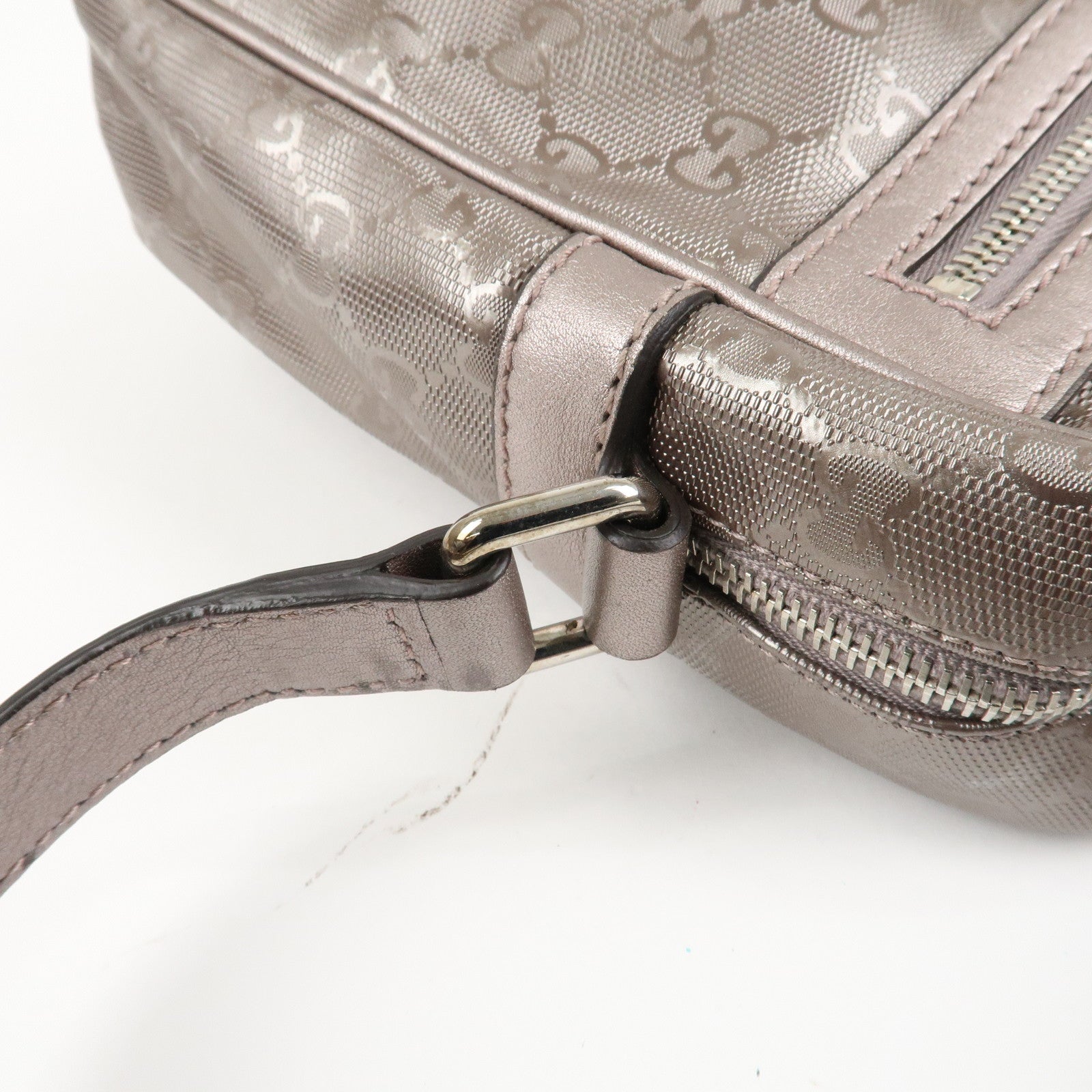 GUCCI GG Imprime PVC Leather Shoulder Bag Metallic Rose gold 233268 Used