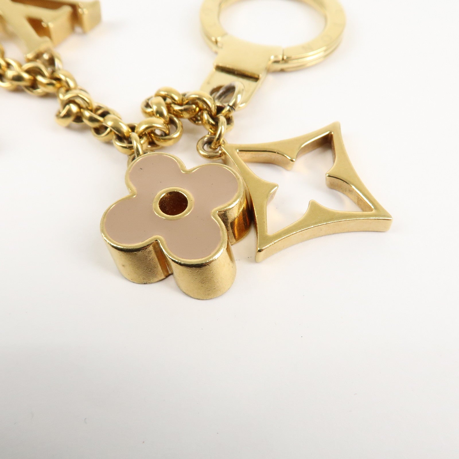 Louis Vuitton Fleur de Monogram Bag Charm Key Chain Gold M65111 Used