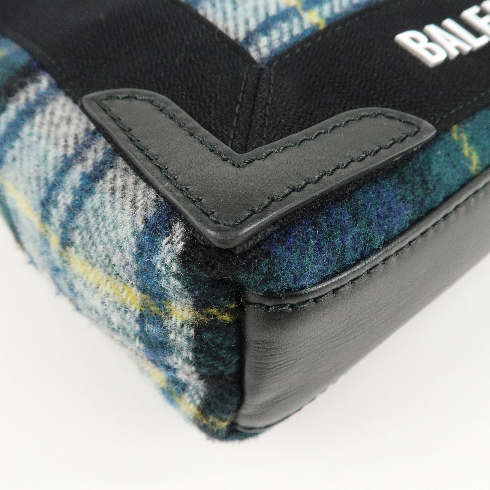 BALENCIAGA Wool Leather Navy Cabas XS Hand Bag Tote Bag 390346 Used