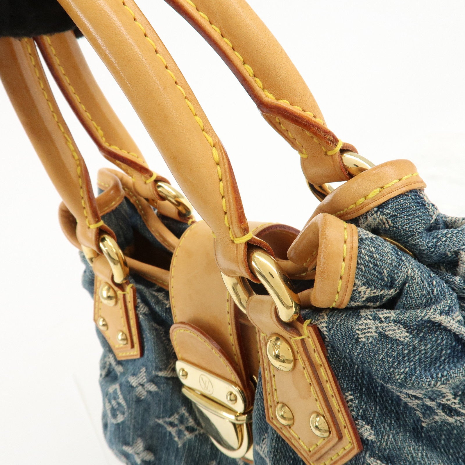 Louis Vuitton Monogram Denim Pleaty Hand Bag Blue M95020 Used