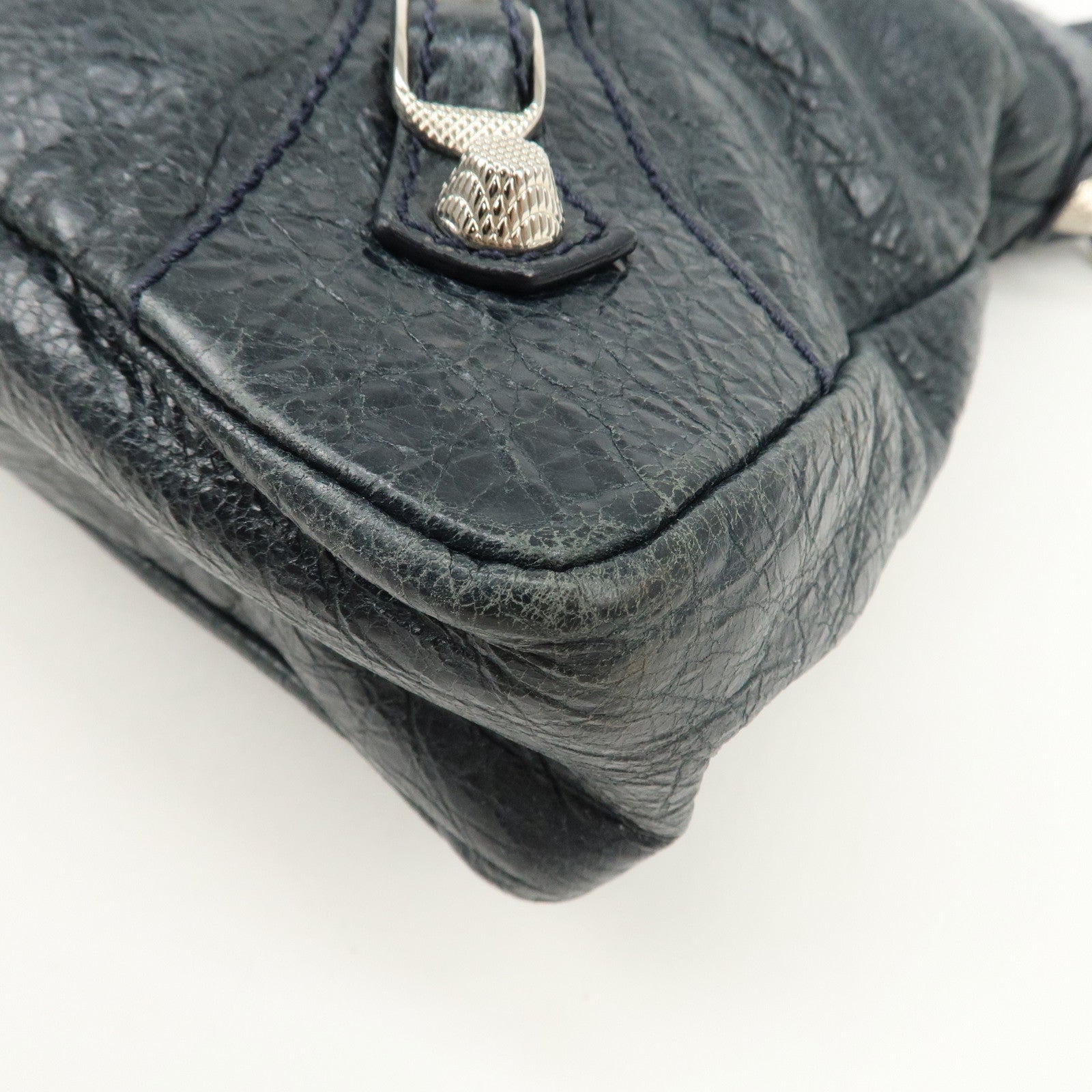 BALENCIAGA The Giant Town Leather 2Way Hand Bag Navy 285434 Used