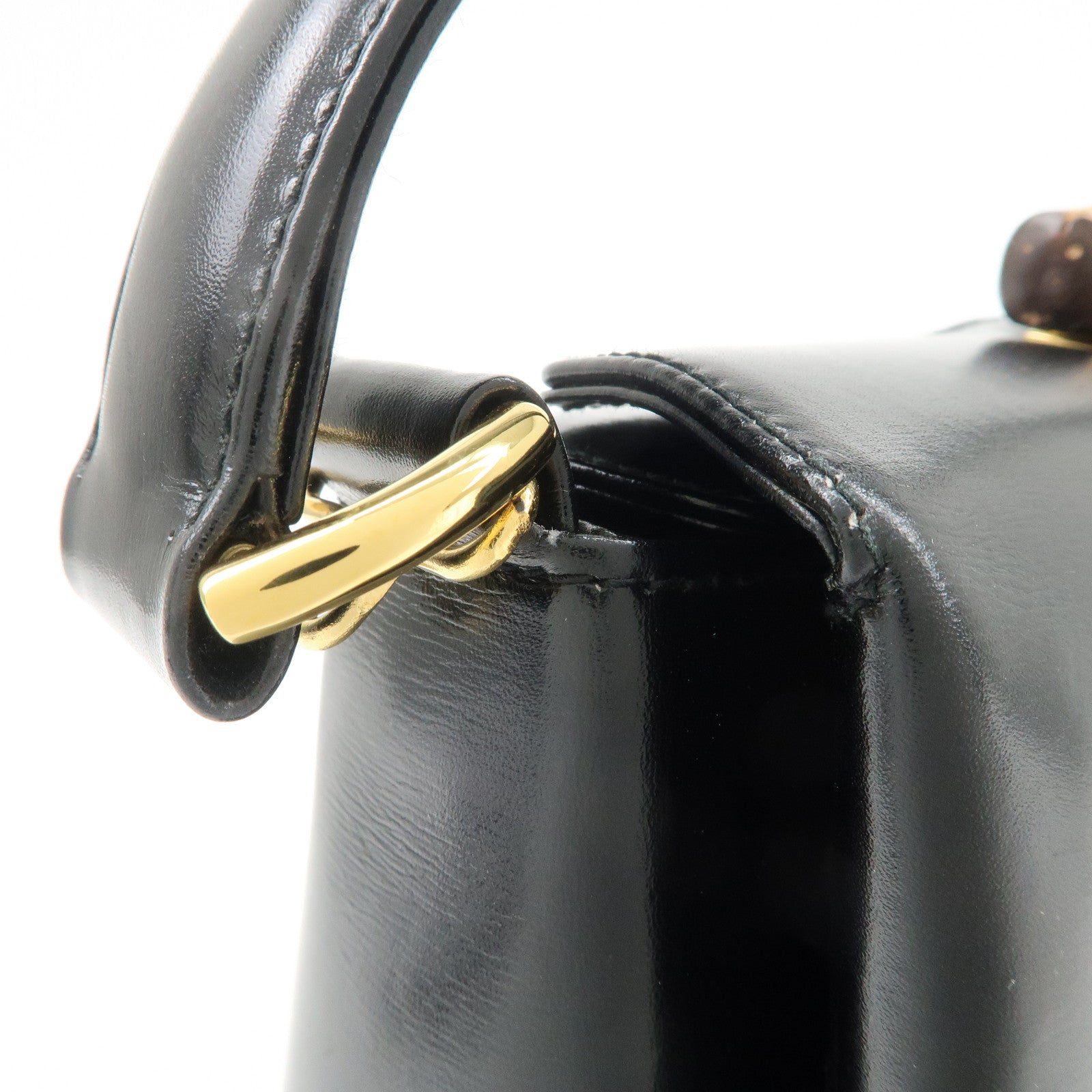 GUCCI Bamboo Leather Hand bag Shoulder Bag Black 000.1781.0175 Used