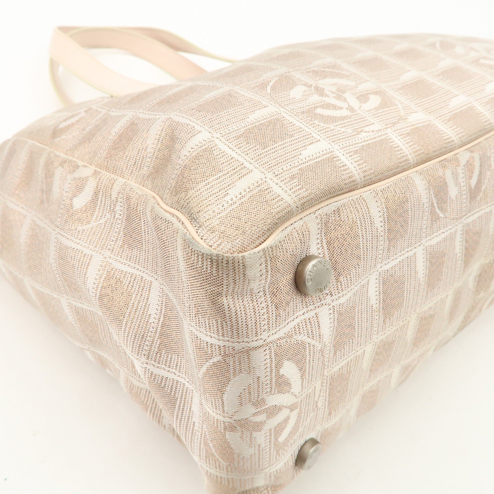 CHANEL New Travel Line Nylon Jacquard Leather Tote Bag Pink A15991 Used