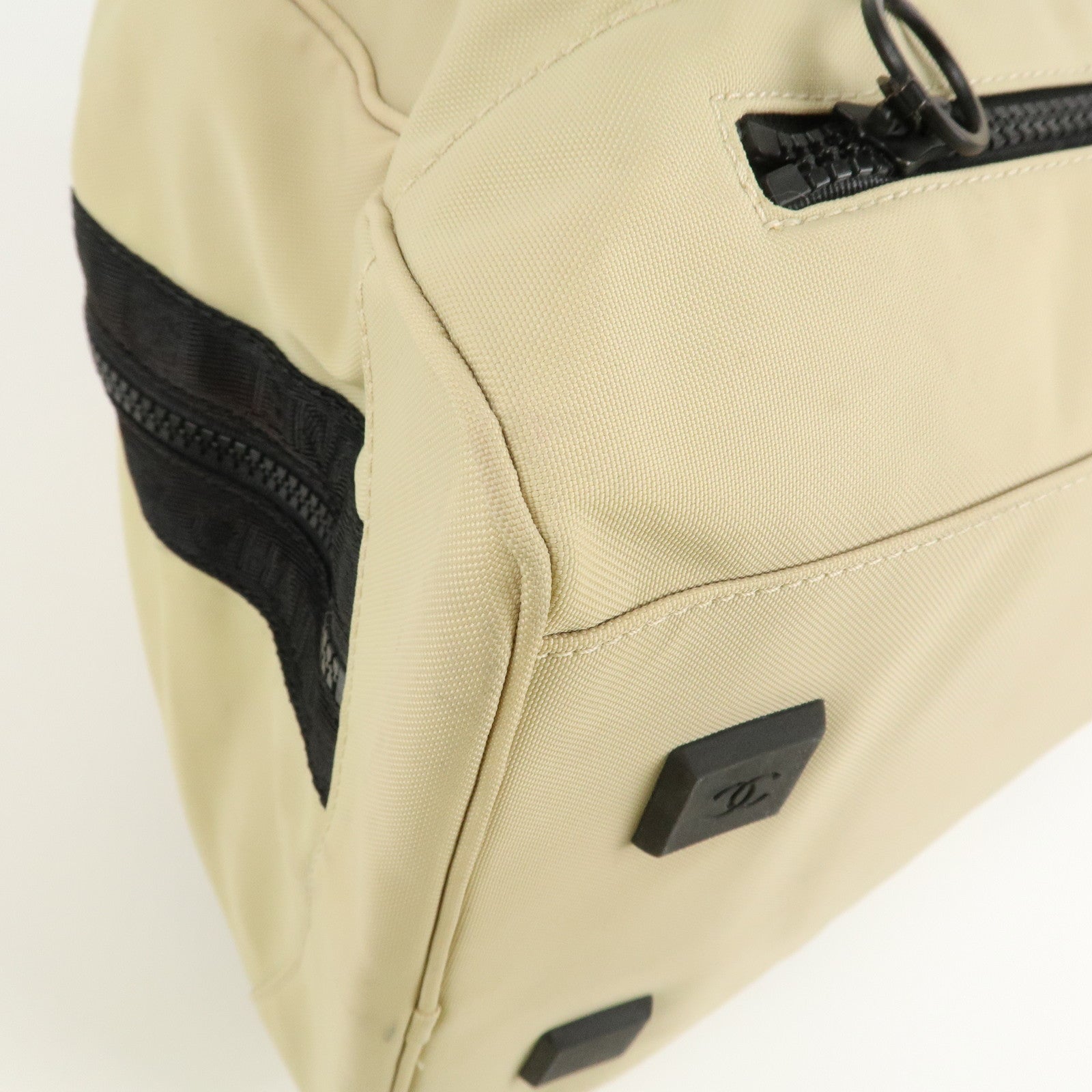 CHANEL Chanel Sport Nylon Boston Bag Beige Black A19977 Used