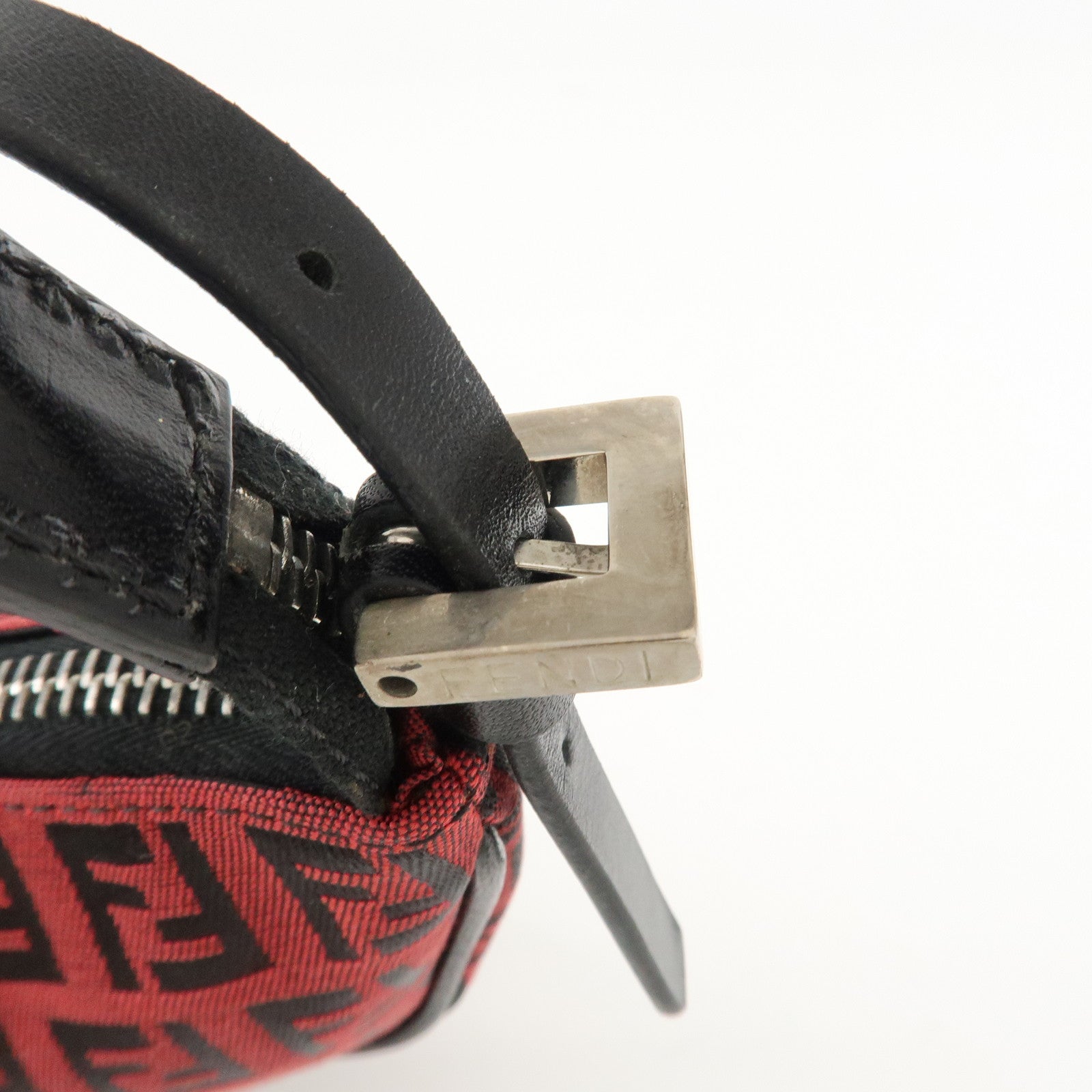 FENDI Zucchino Canvas Leather Accessory Pouch Hand Bag Black Red Used