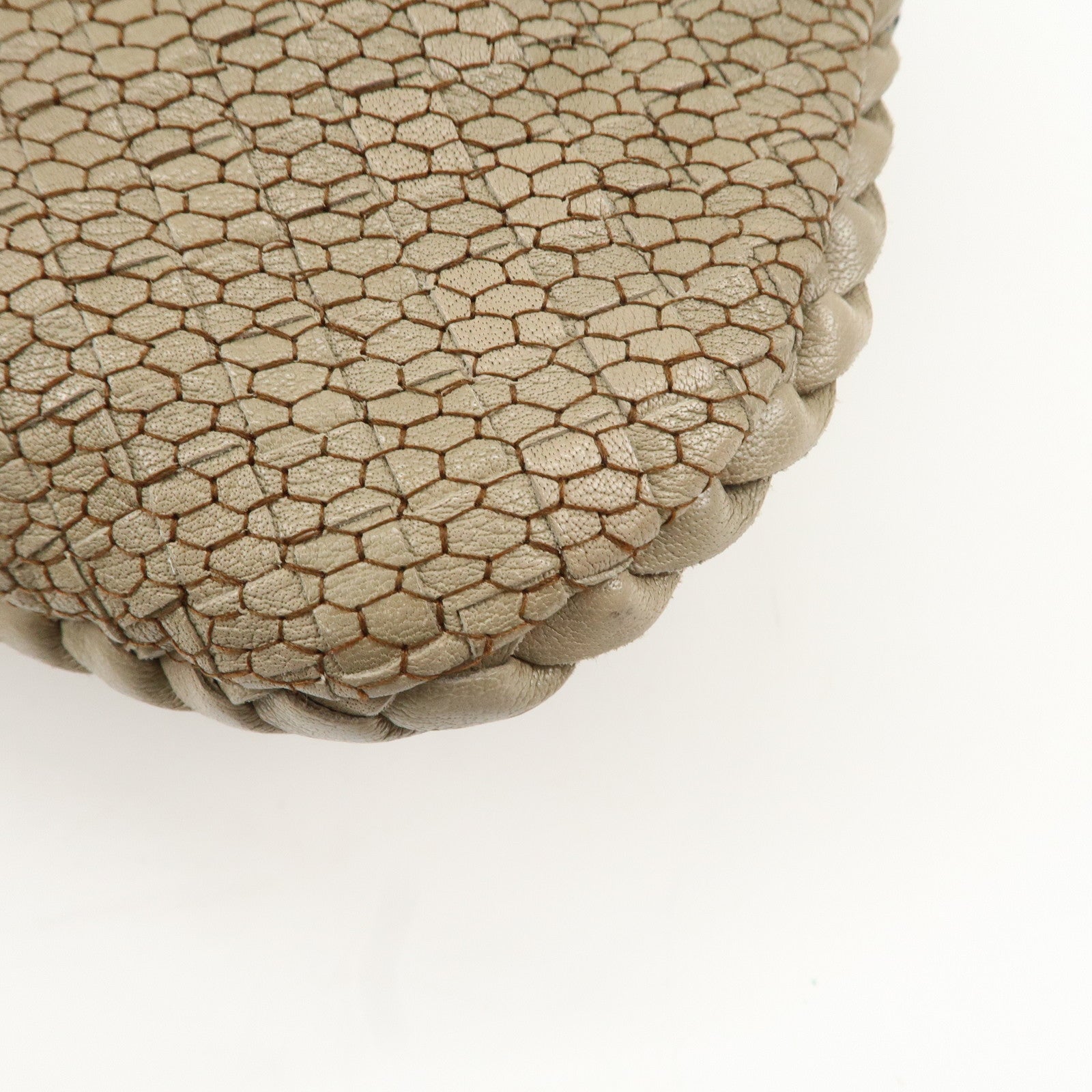 BOTTEGA VENETA Hobo Leather Shoulder Bag Beige Gray Black Used