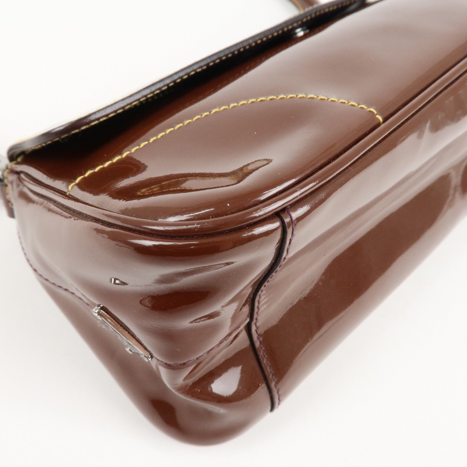 PRADA Patent Leather Shoulder Bag Brown Used