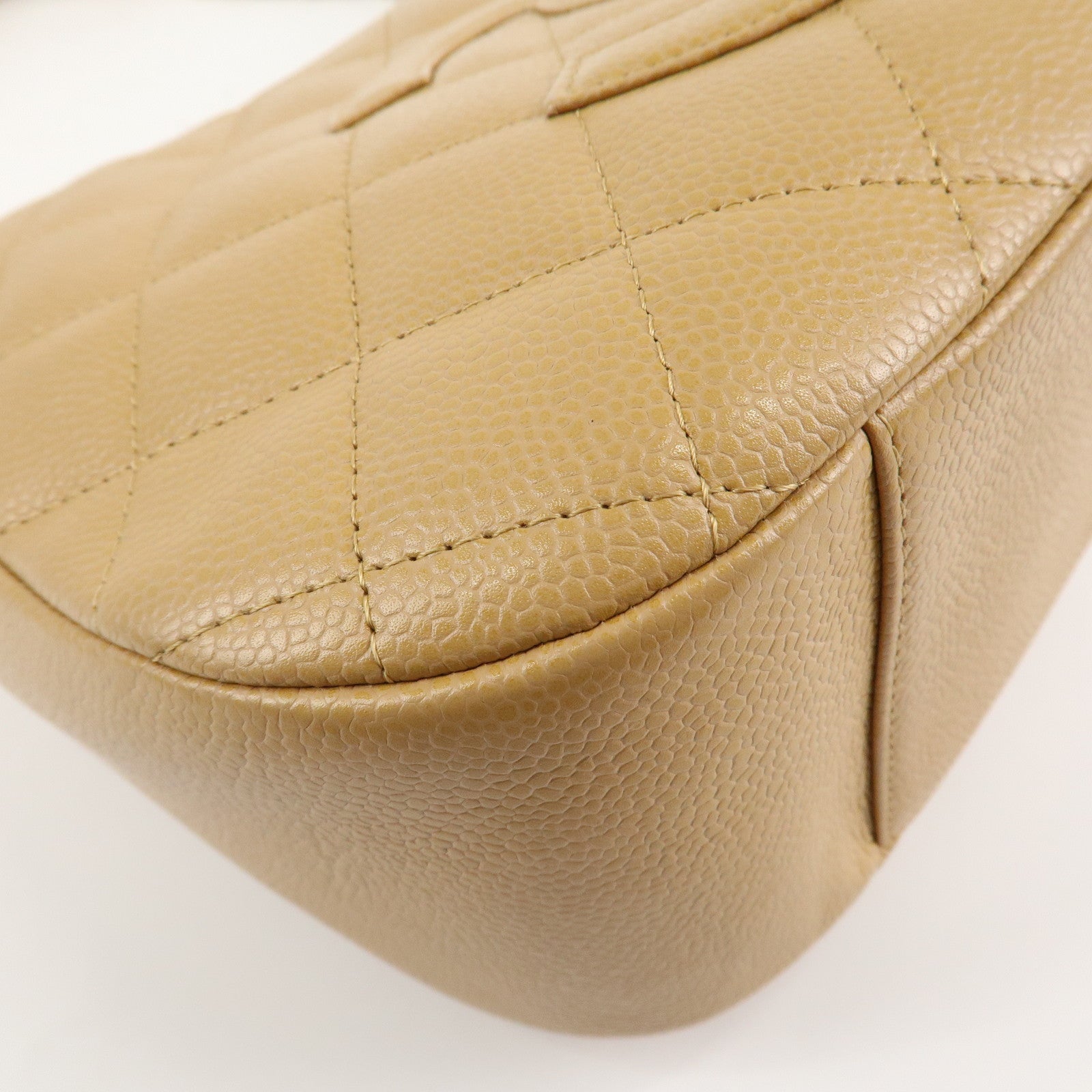 CHANEL COCO Mark Matelasse Shoulder Bag Caviar Skin Beige Used