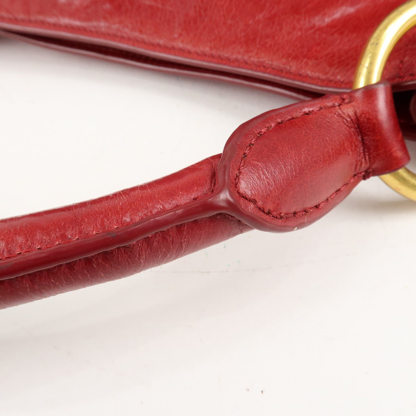 PRADA Logo Leather One Shoulder Bag Red BR4829 Used