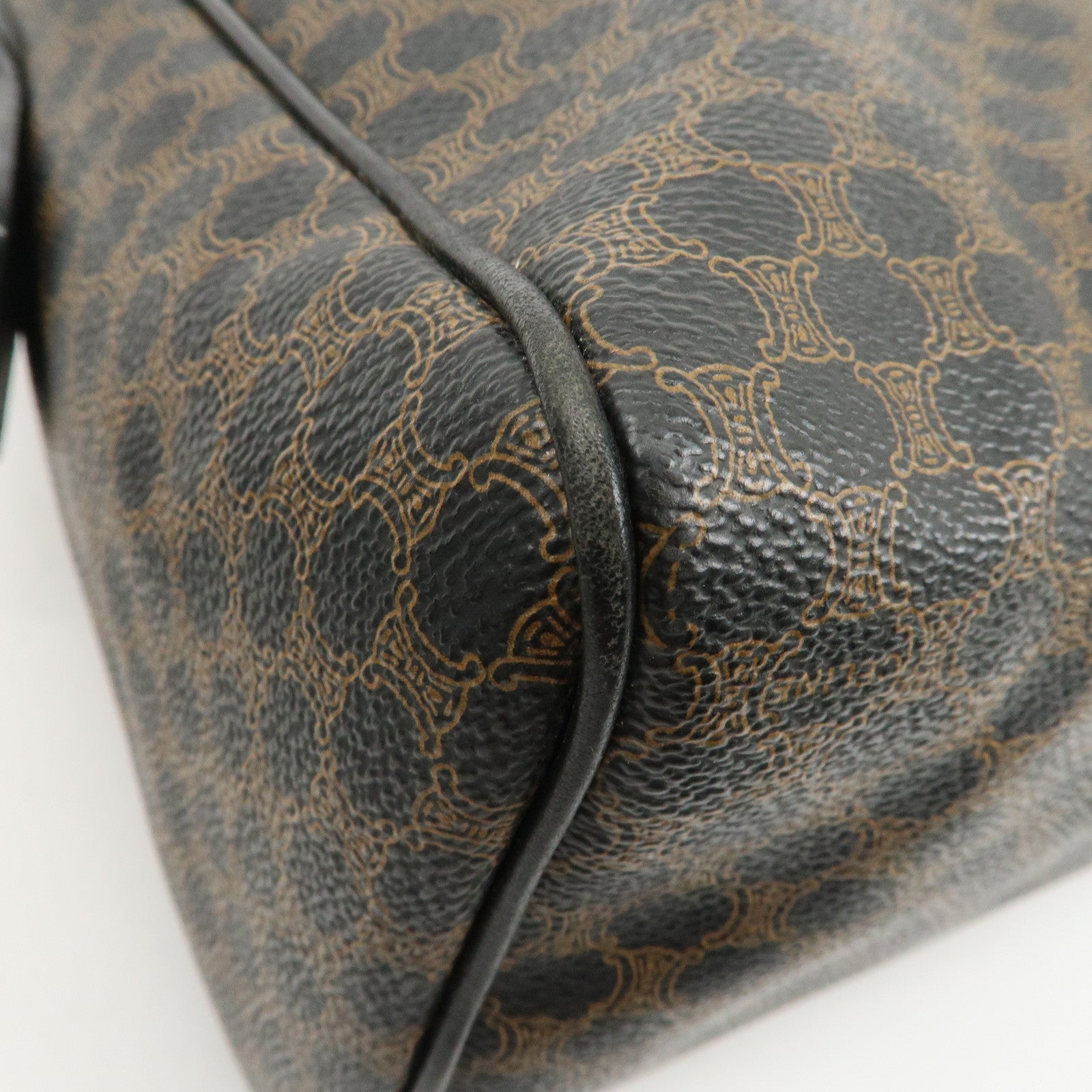 CELINE Macadam PVC Leather Boston Bag Hand Bag Brown Used