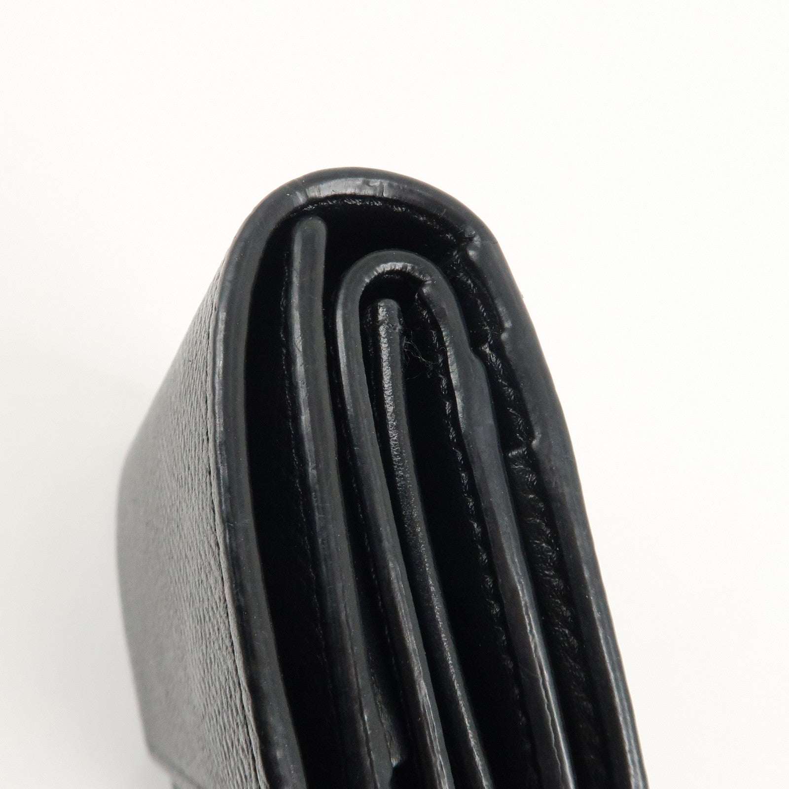 CELINE Logo Leather Small Tri-fold Wallet Black Used