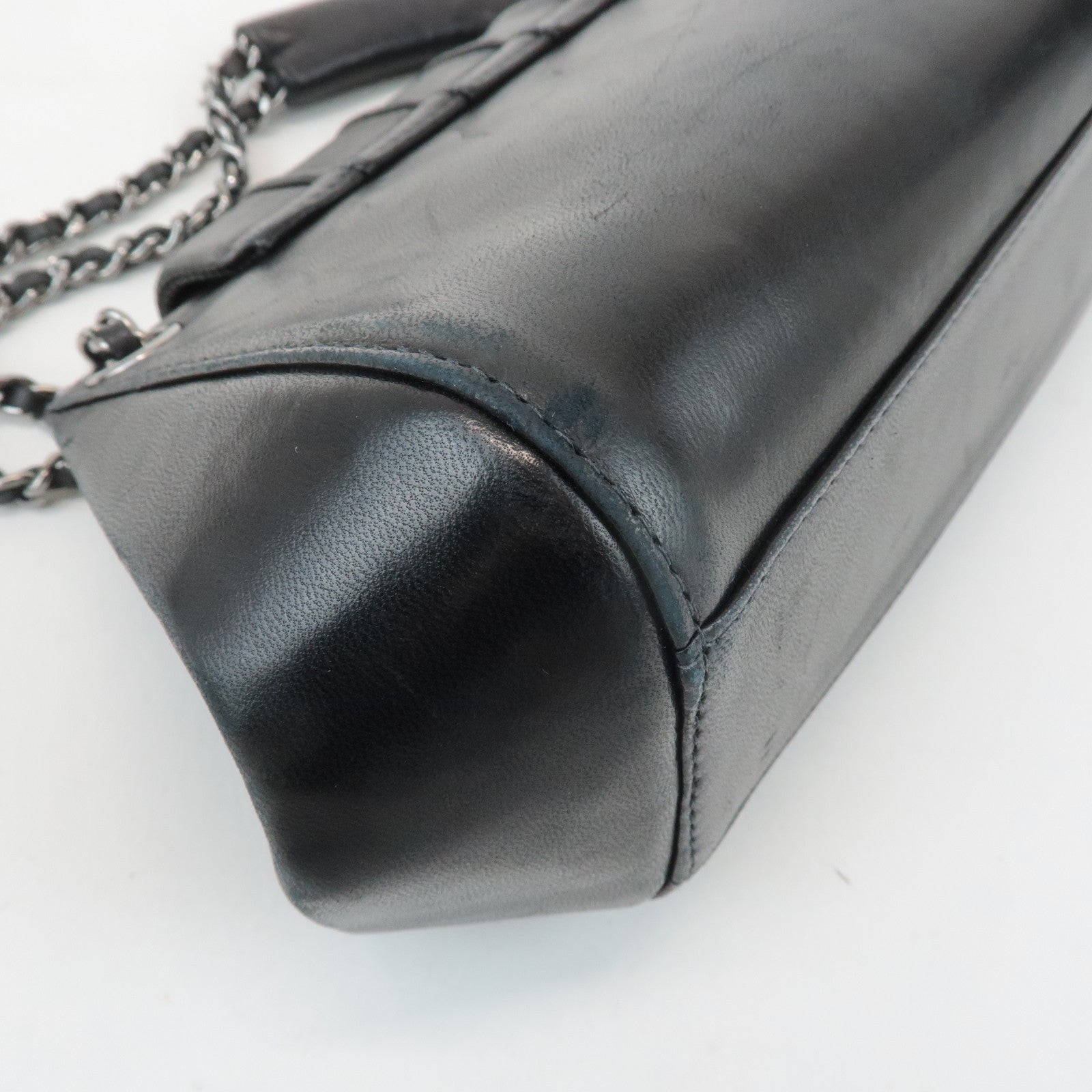 CHANEL Mademoiselle Lamb Skin Chain Shoulder Bag Hand Bag Black Used