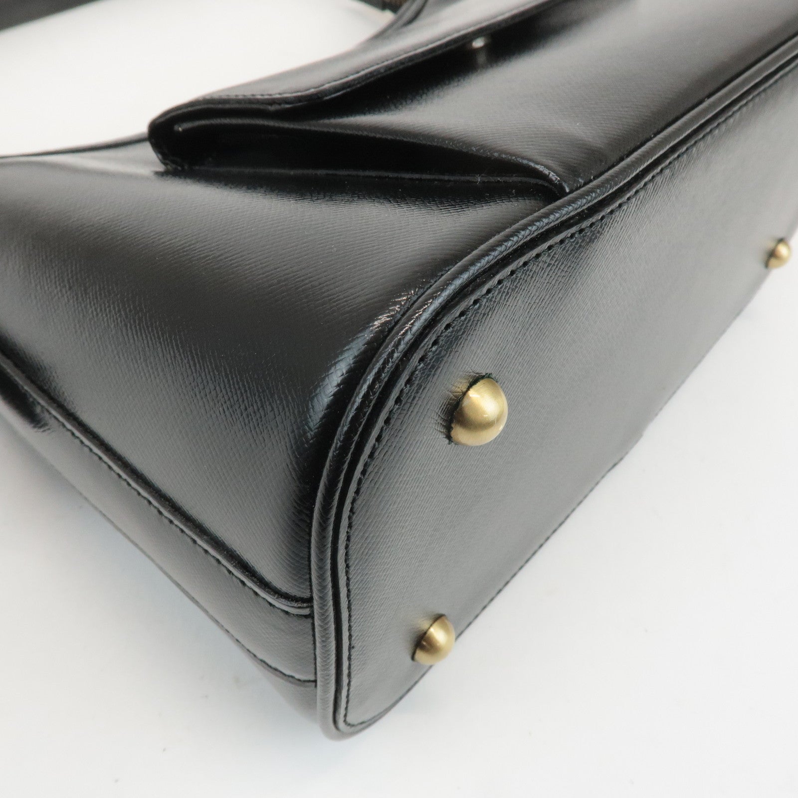 BURBERRY Leather Shoulder Bag Hand Bag Black Gold Hardware Used