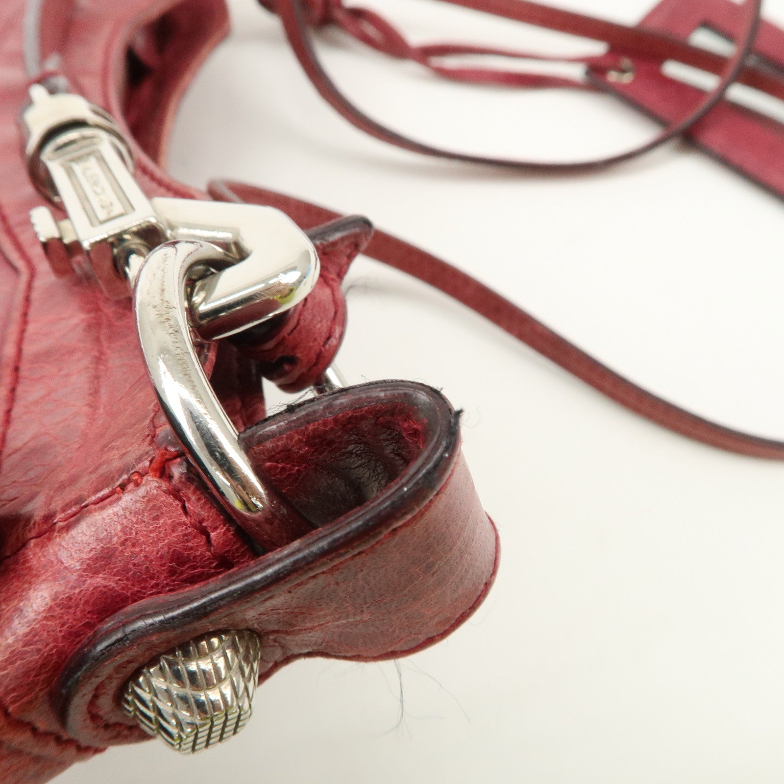 BALENCIAGA The Giant Hip Leather Shoulder Bag Hand Bag Wine Used